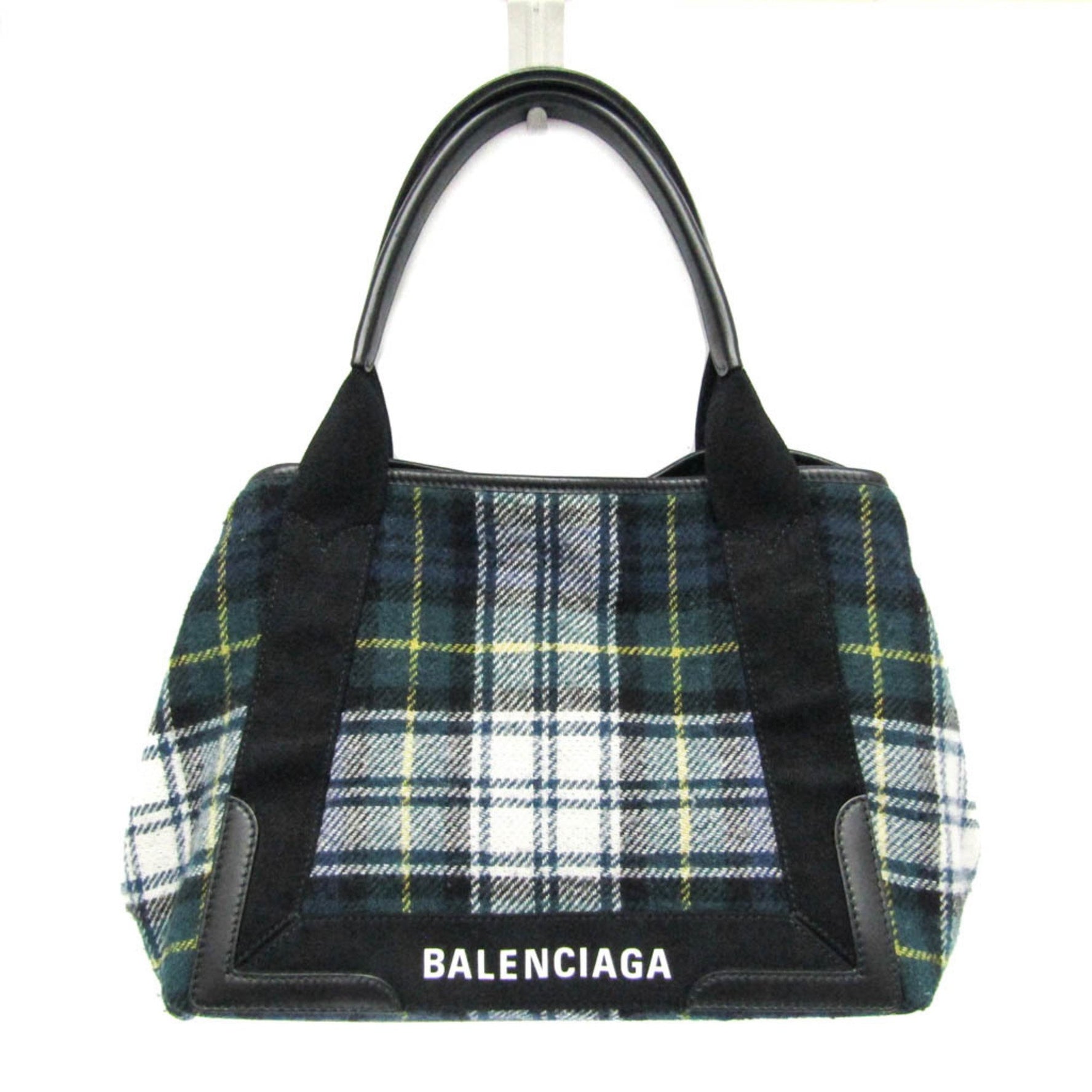 Balenciaga Navy Cabas S Wool,Leather Handbag Black,Green