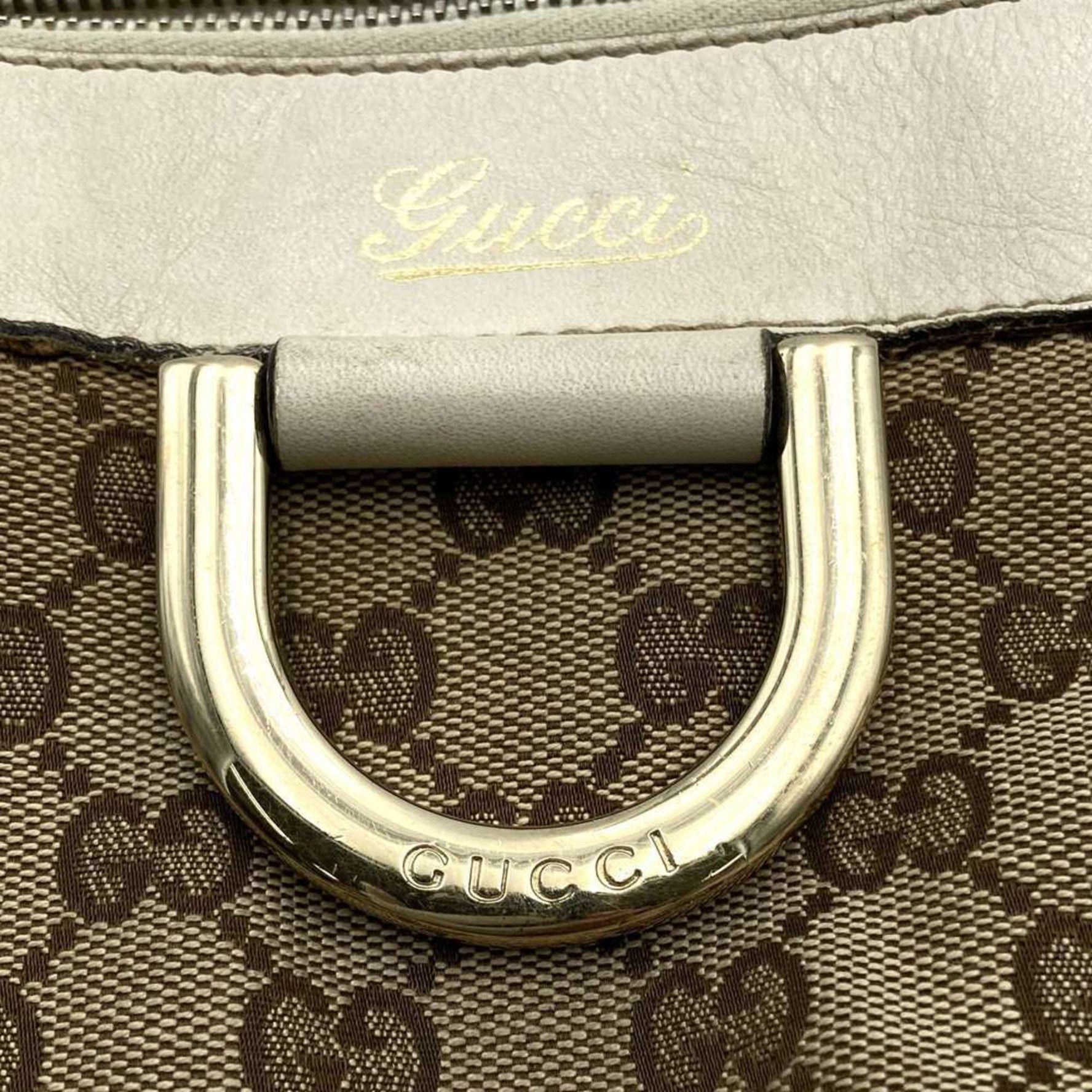 GUCCI Abby Shoulder Bag Beige White GG Canvas Leather