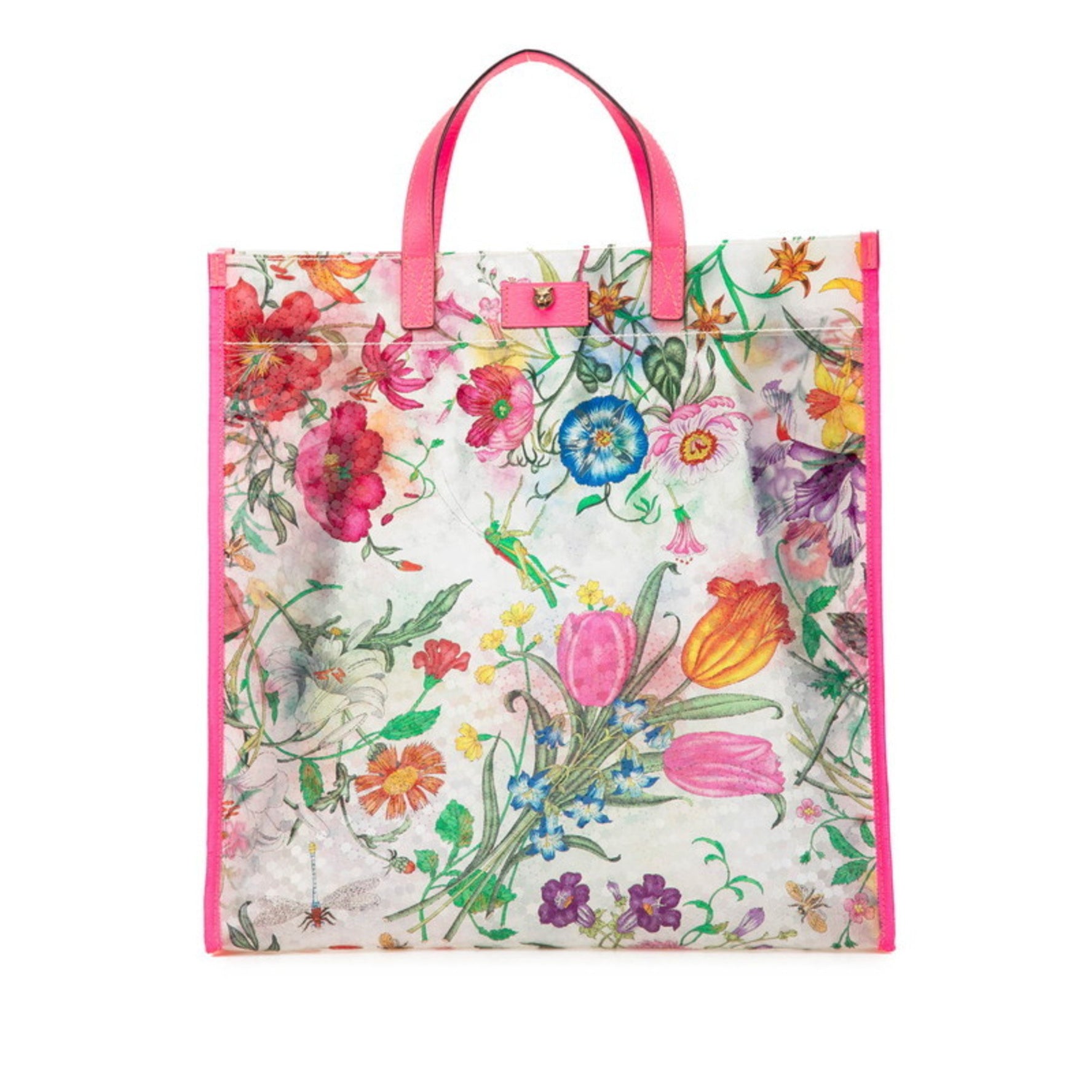 Gucci Flora Textured Handbag Tote Bag Clear Pink Multicolor Vinyl Leather