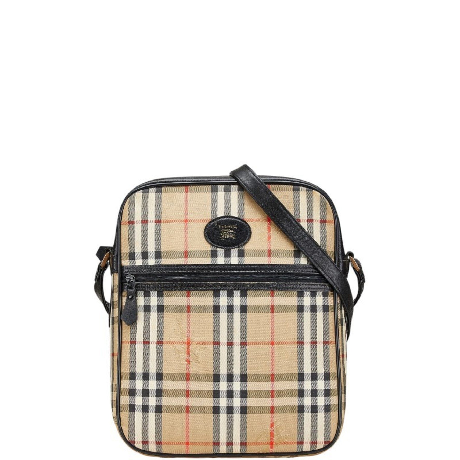 Burberry Nova Check Shadow Horse Crossbody Shoulder Bag in Beige Multicolor Canvas and Leather.