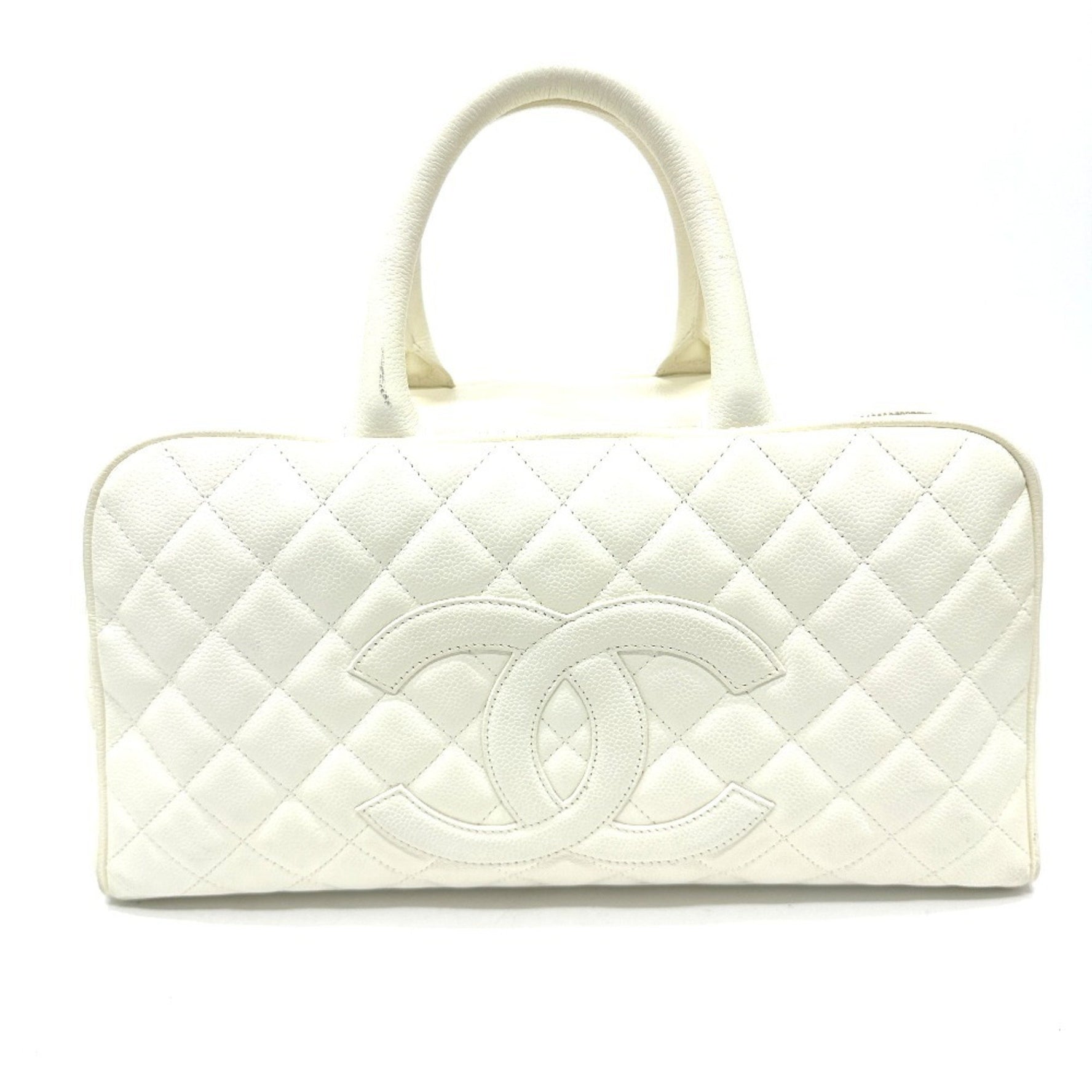 CHANEL CC Coco Mark Boston Bag, Quilted Matelasse Handbag, Caviar Skin