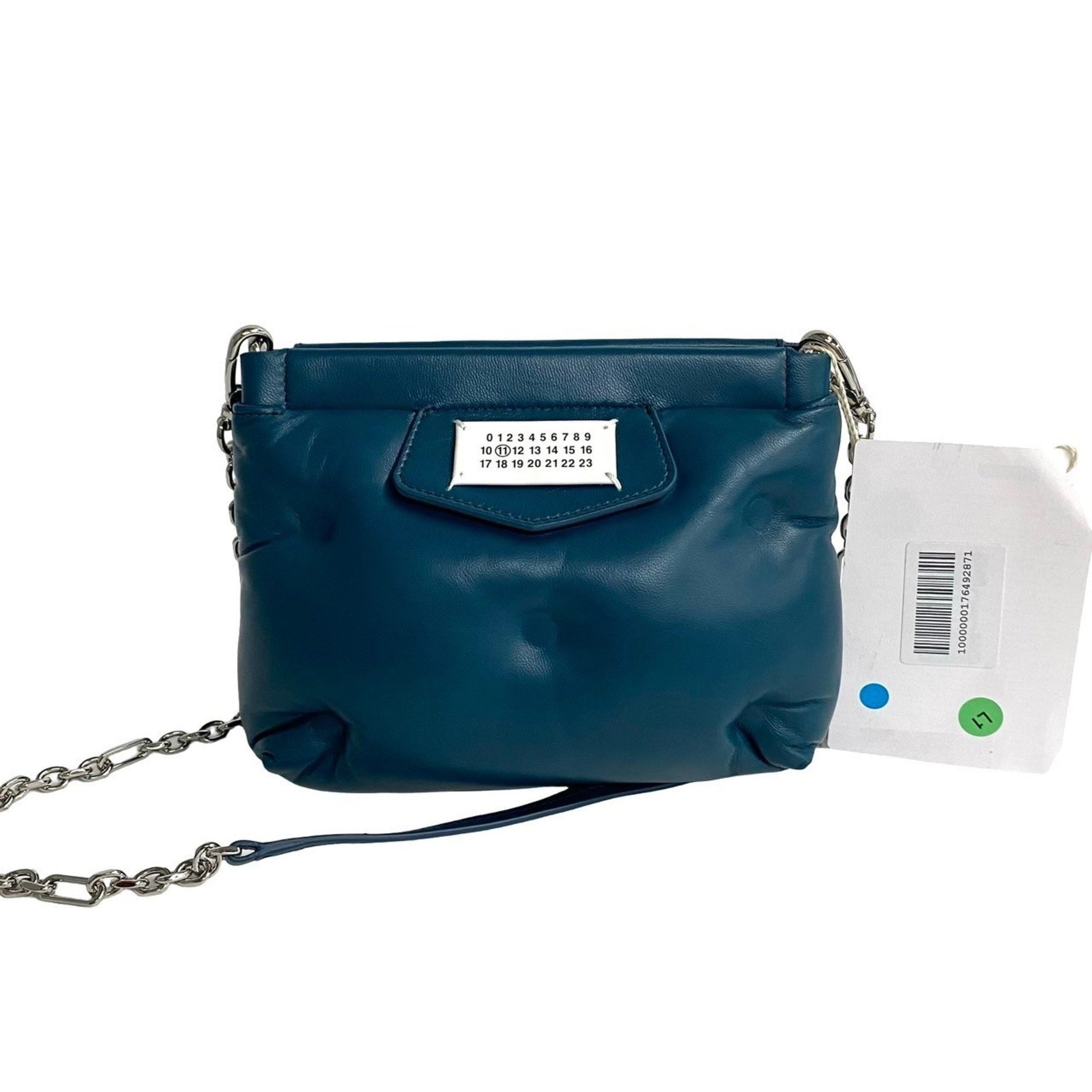 MAISON MARGIELA Glam Slam Leather Shoulder Bag with Chain, Blue,