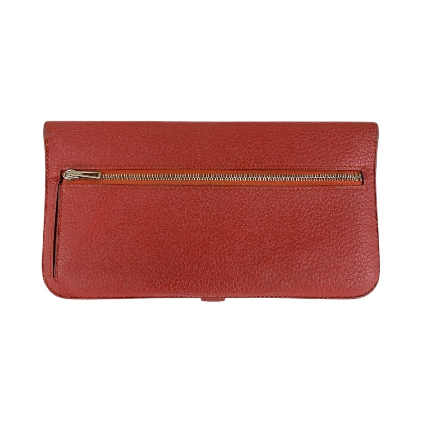 HERMES Dogon Long Wallet in Rouge Grenat Red with Silver Hardware, Togo Leather, R Stamp