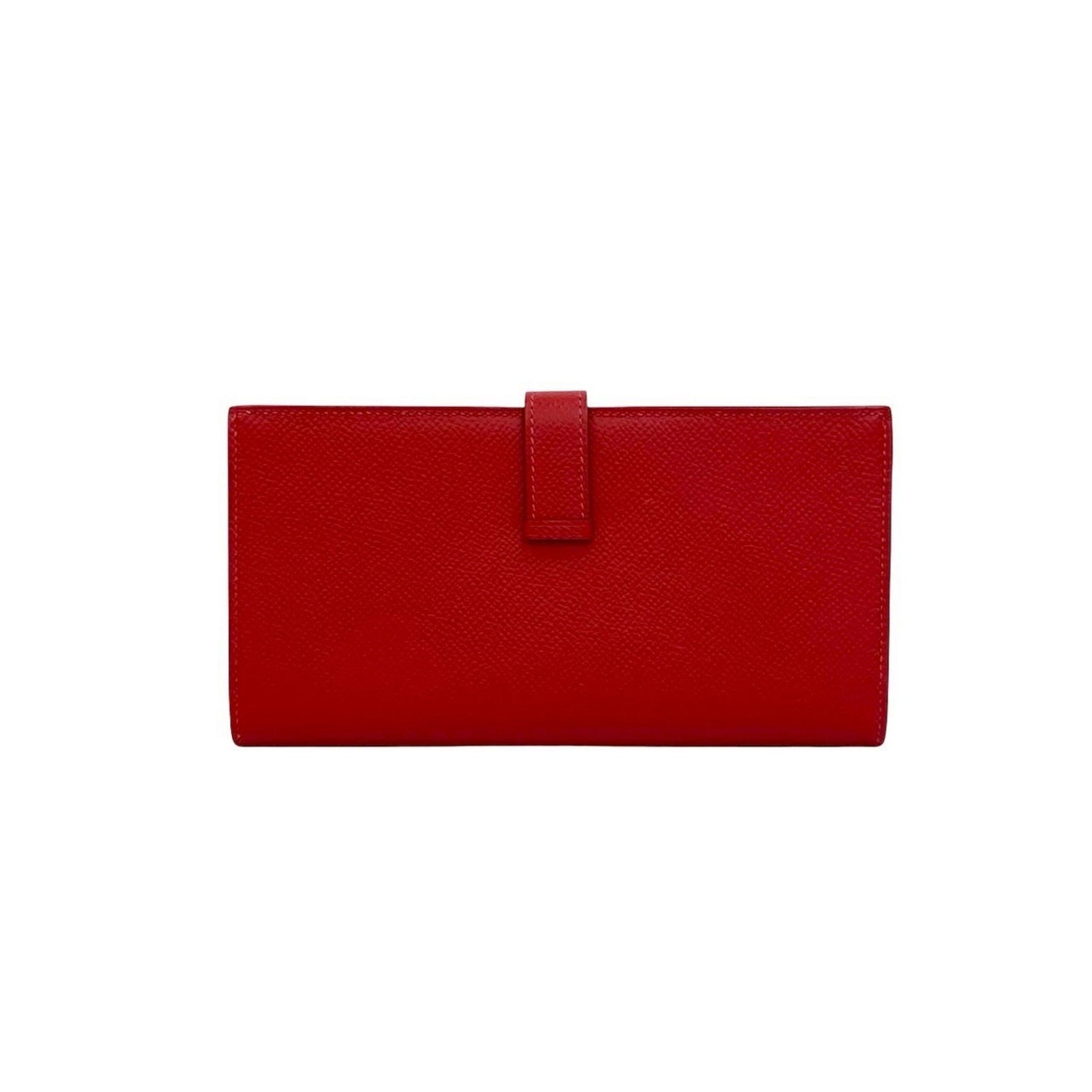 Z-stamped HERMES Bearn Soufflet Epsom Leather Bifold Long Wallet/Bill Compartment Red