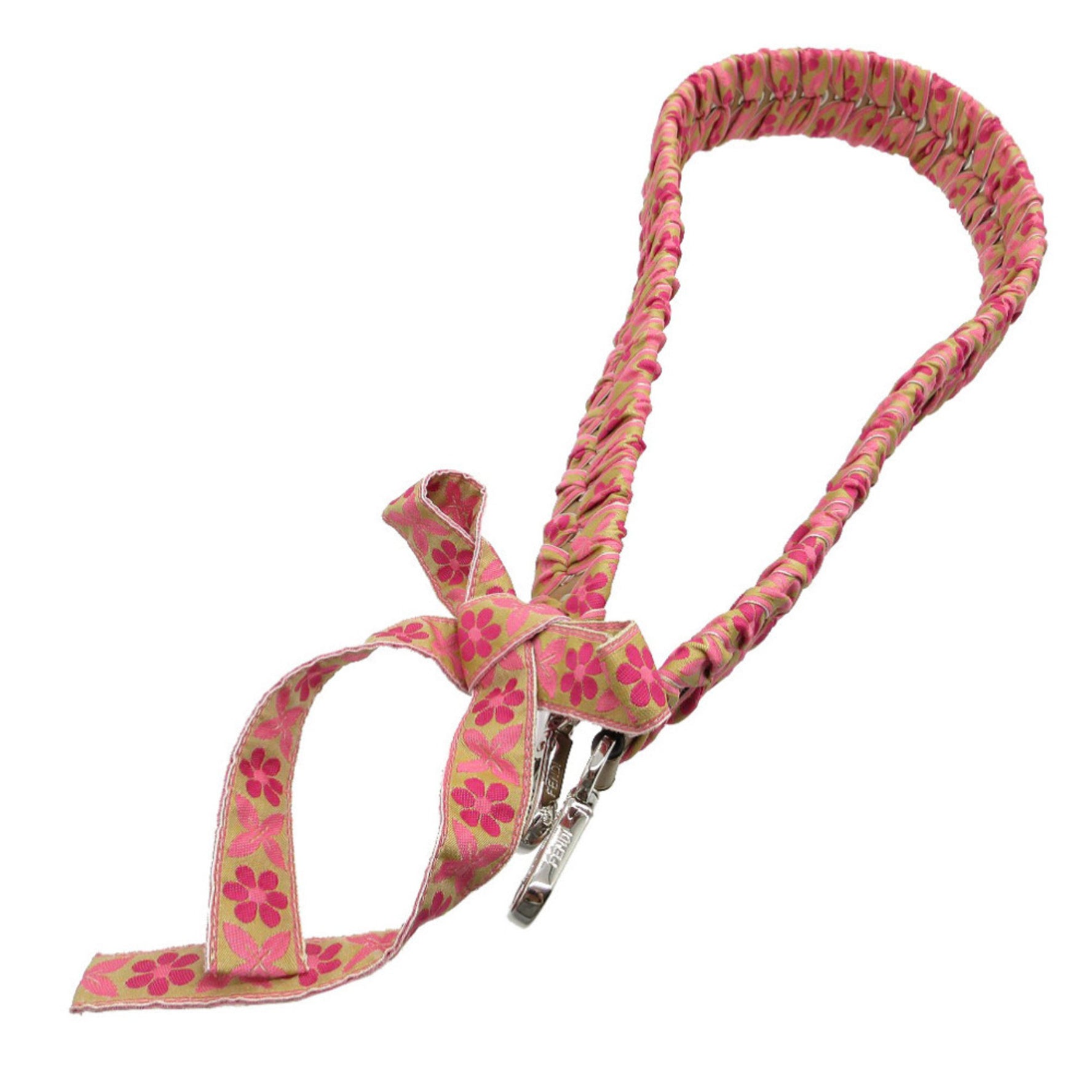 Like new Fendi Strap You Tyrolean Tape Floral Ribbon Shoulder Leather/Silk Pink/Beige 0559