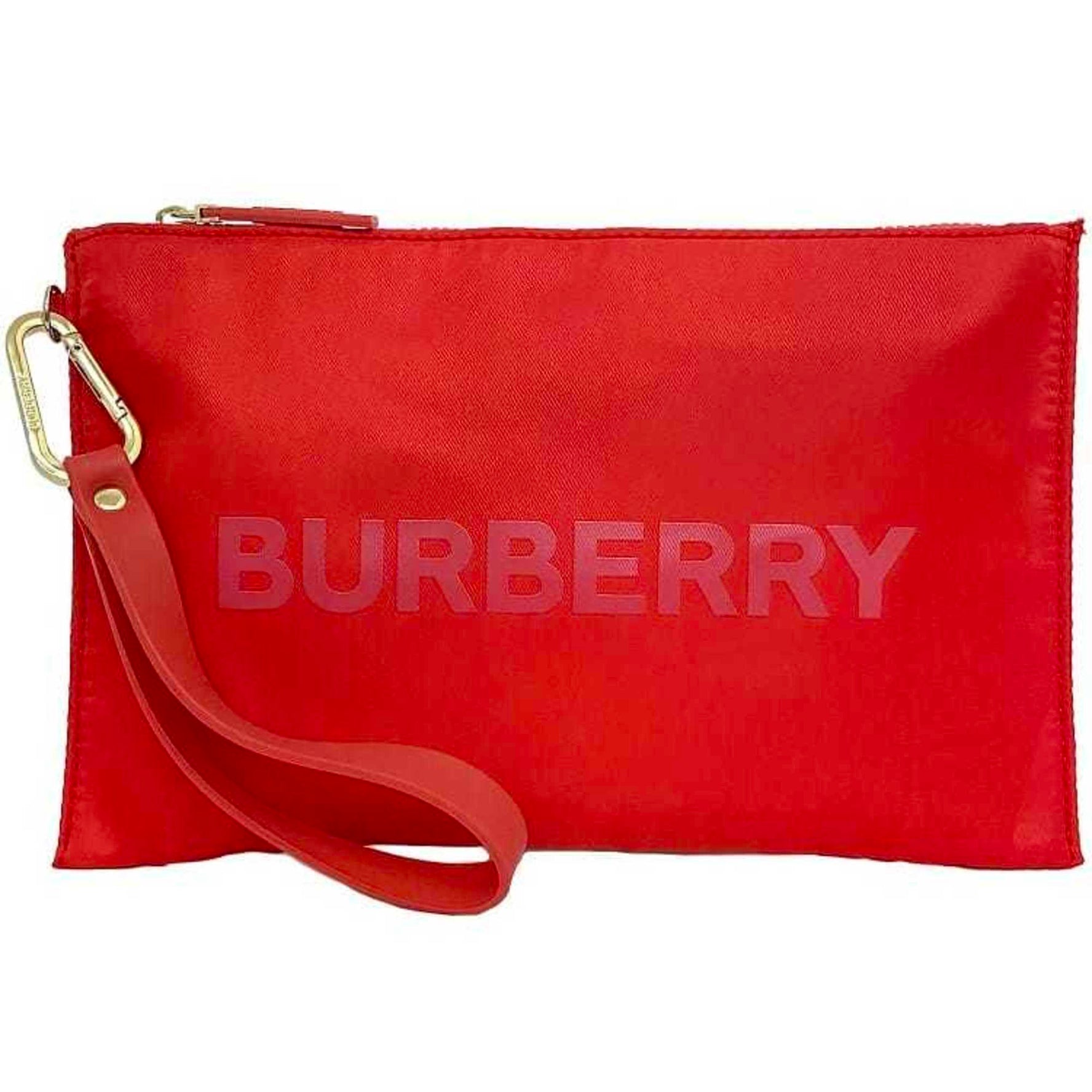 Burberry pouch red nylon rubber with strap carabiner handle ladies