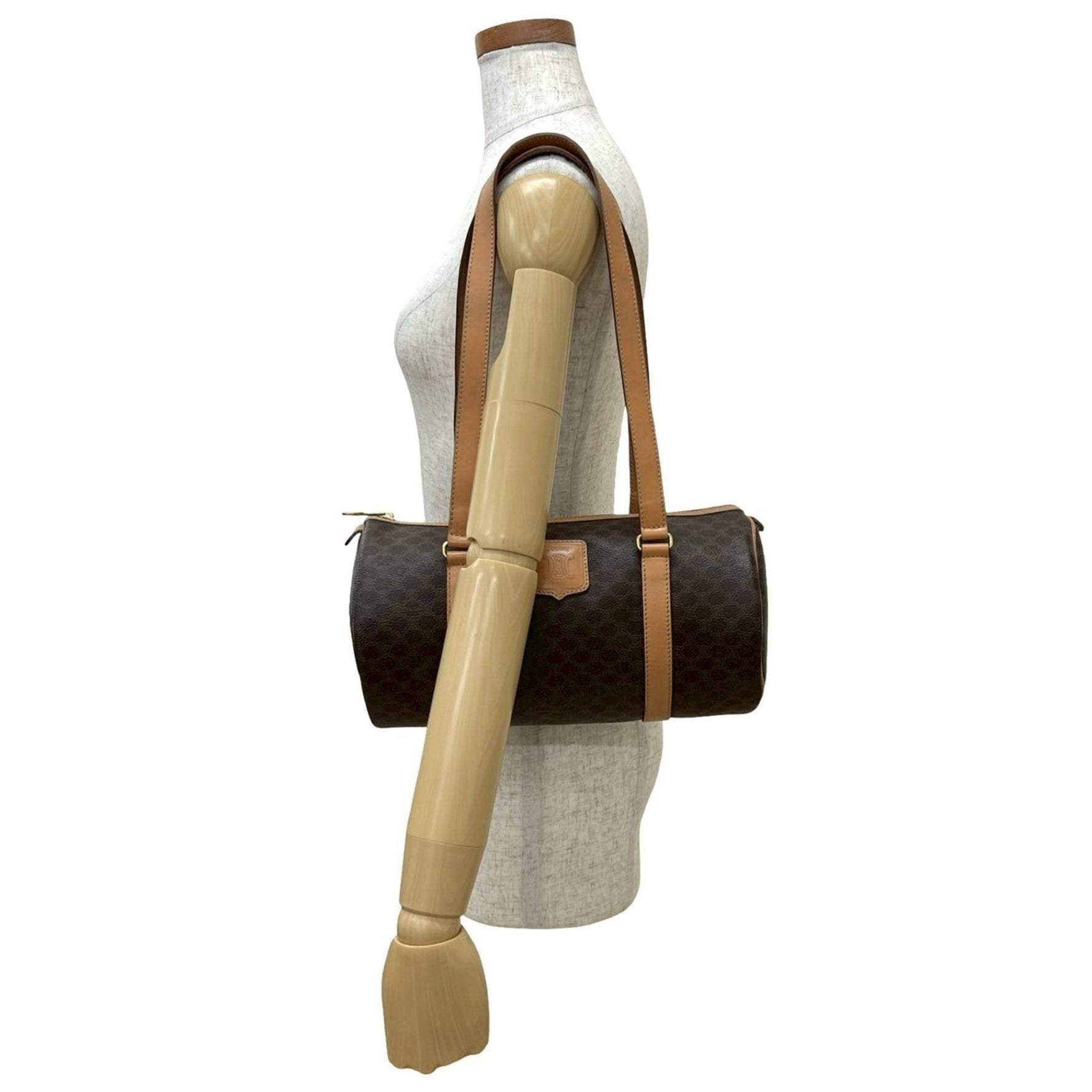 CELINE Macadam Logo Blason Leather Handbag/Mini Boston Bag 232-9