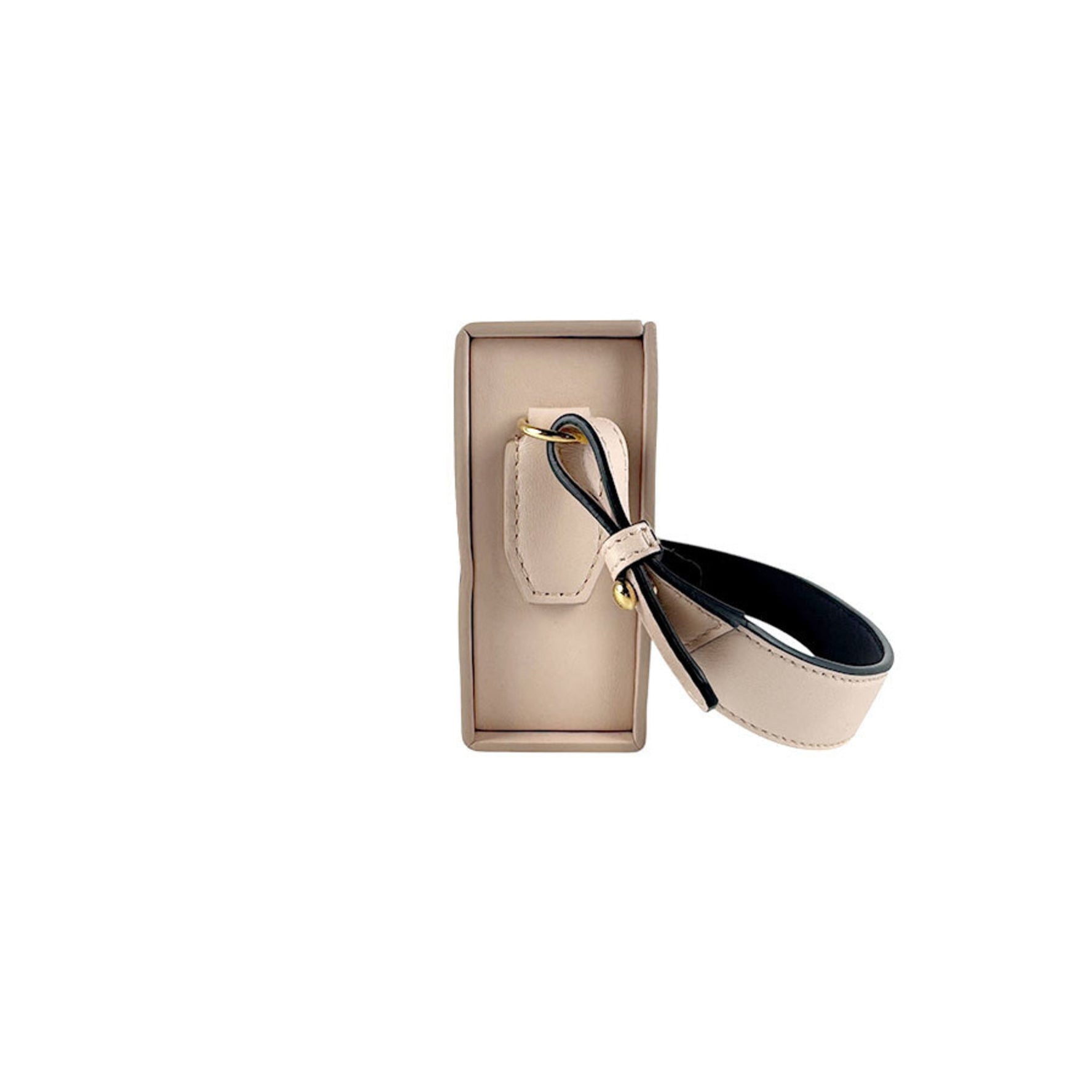 FENDI Shoulder Bag Box Horizontal Leather Pink Beige x Black