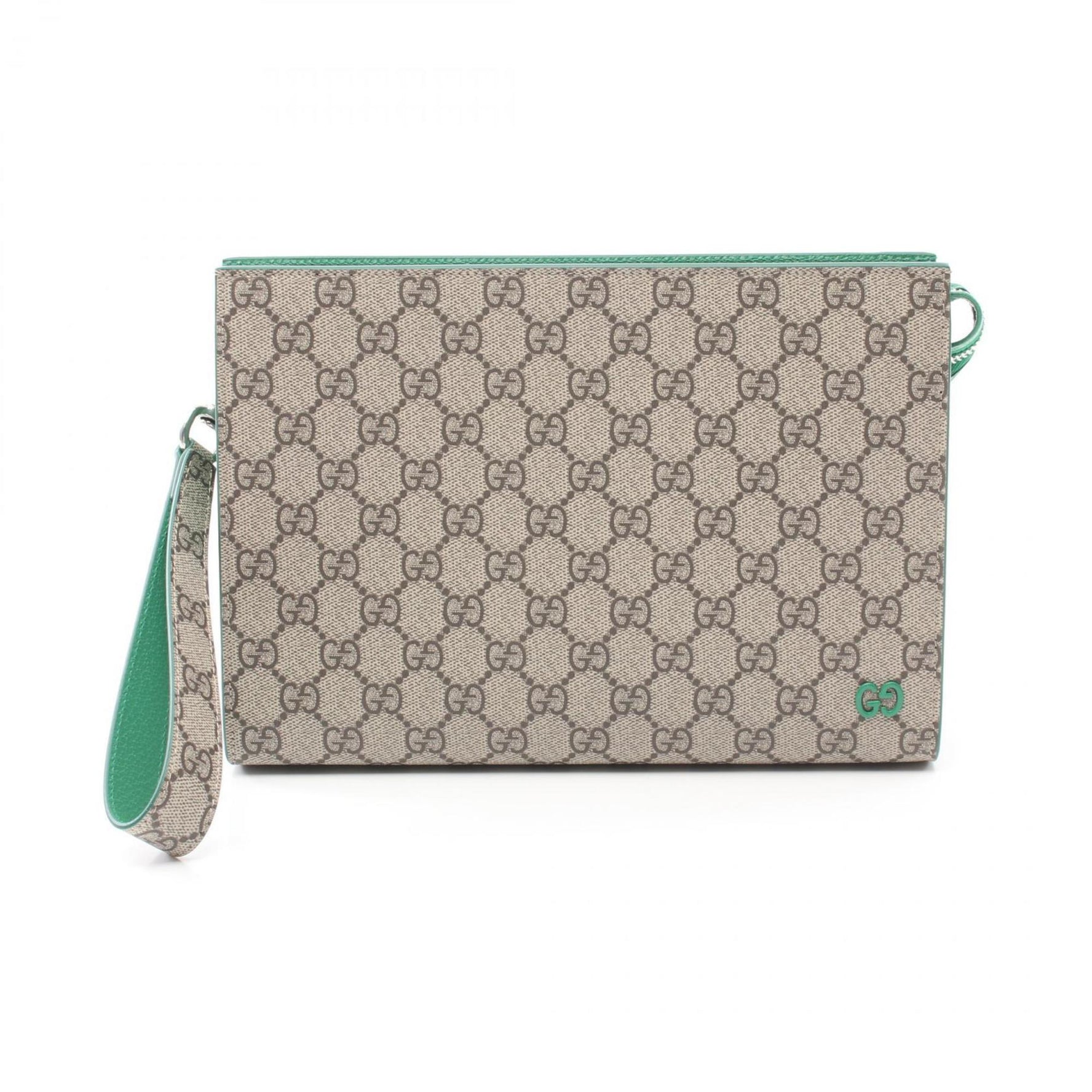 Gucci GG Supreme Second Bag Clutch Coated Canvas Leather Beige Green