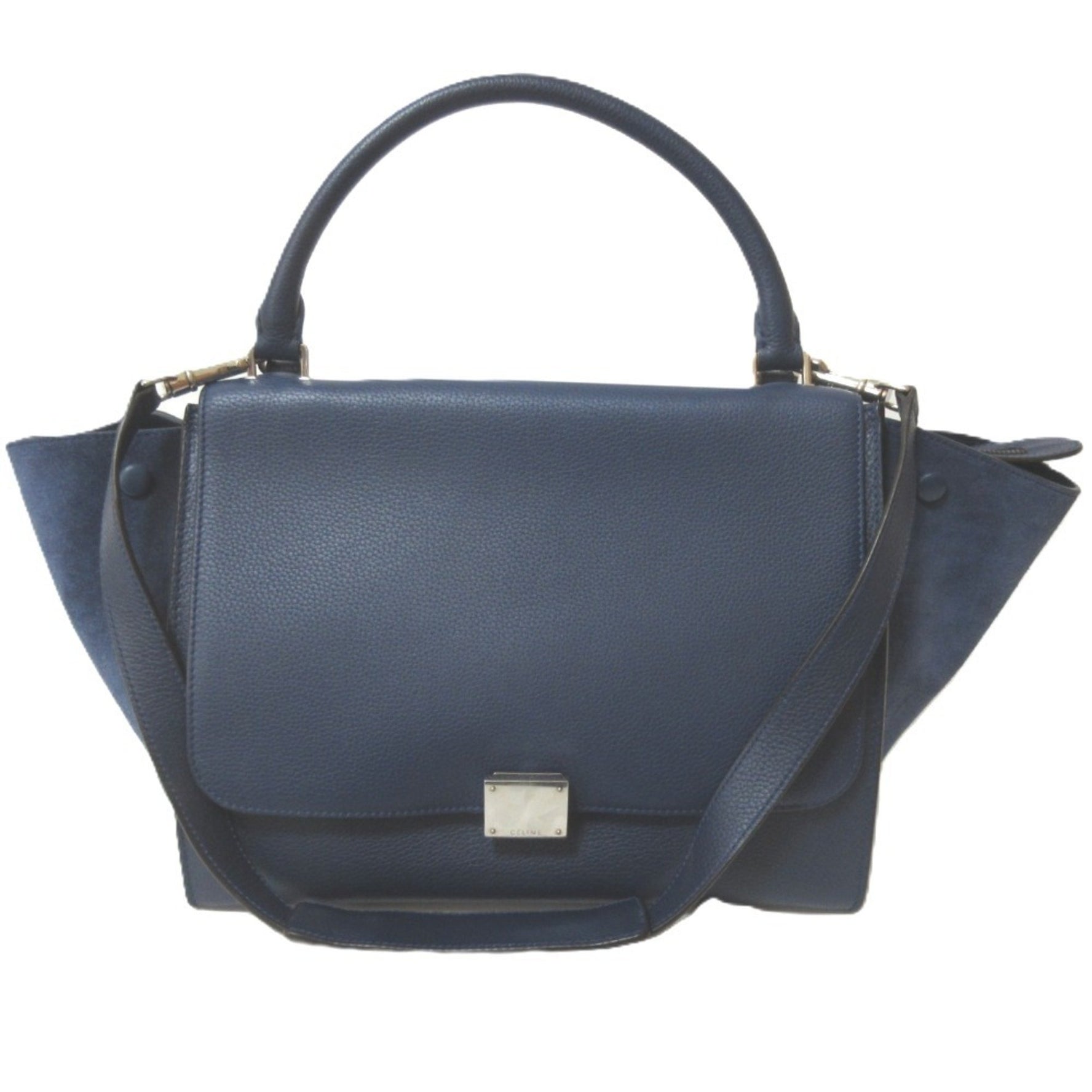 CELINE Trapeze Leather Suede Turnlock Handbag Shoulder Bag x Silver Hardware