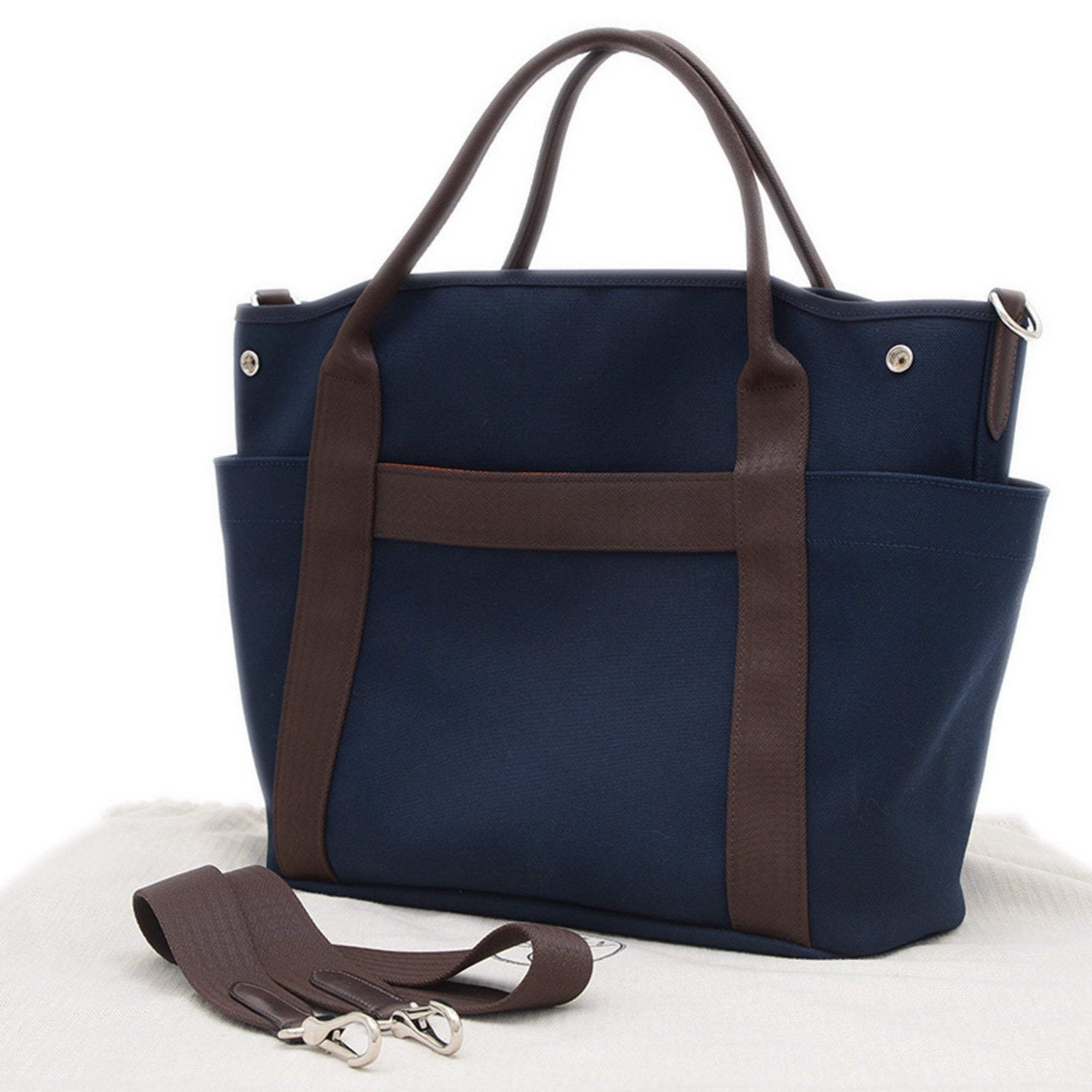 Hermes Hermès Sac de Pansage Hand Shoulder Bag, Canvas, Navy, B Stamp
