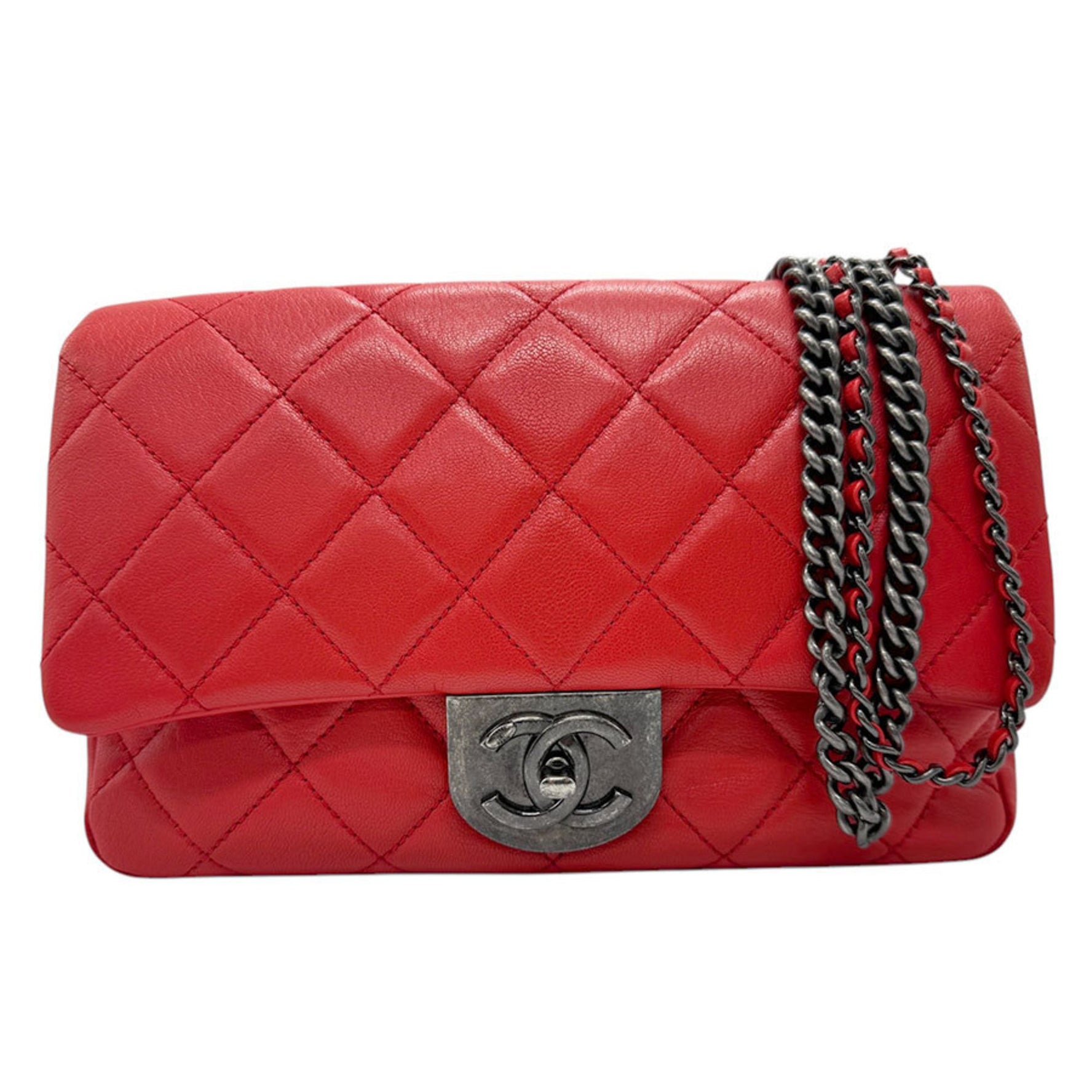 CHANEL Shoulder Bag Leather Red