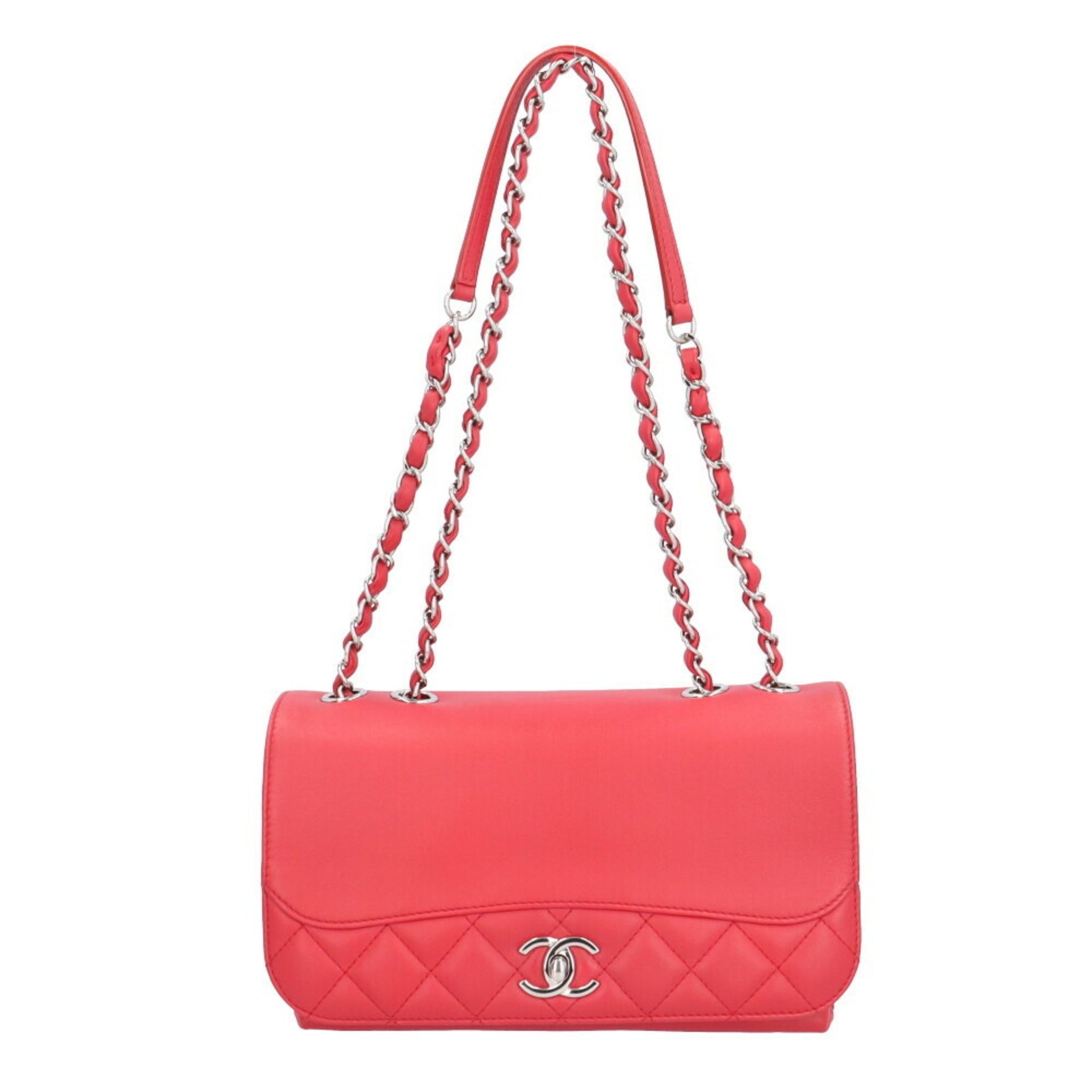 Chanel Matelasse Shoulder Bag Leather Red W Chain