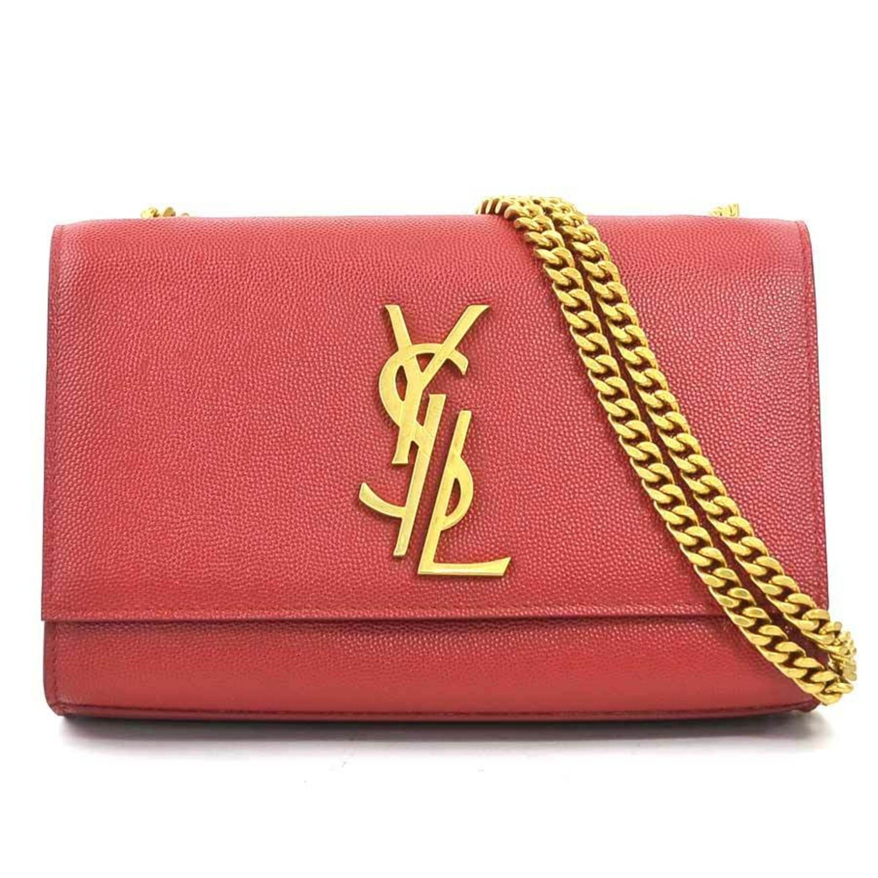 Saint Laurent Shoulder Bag Leather Metal Red