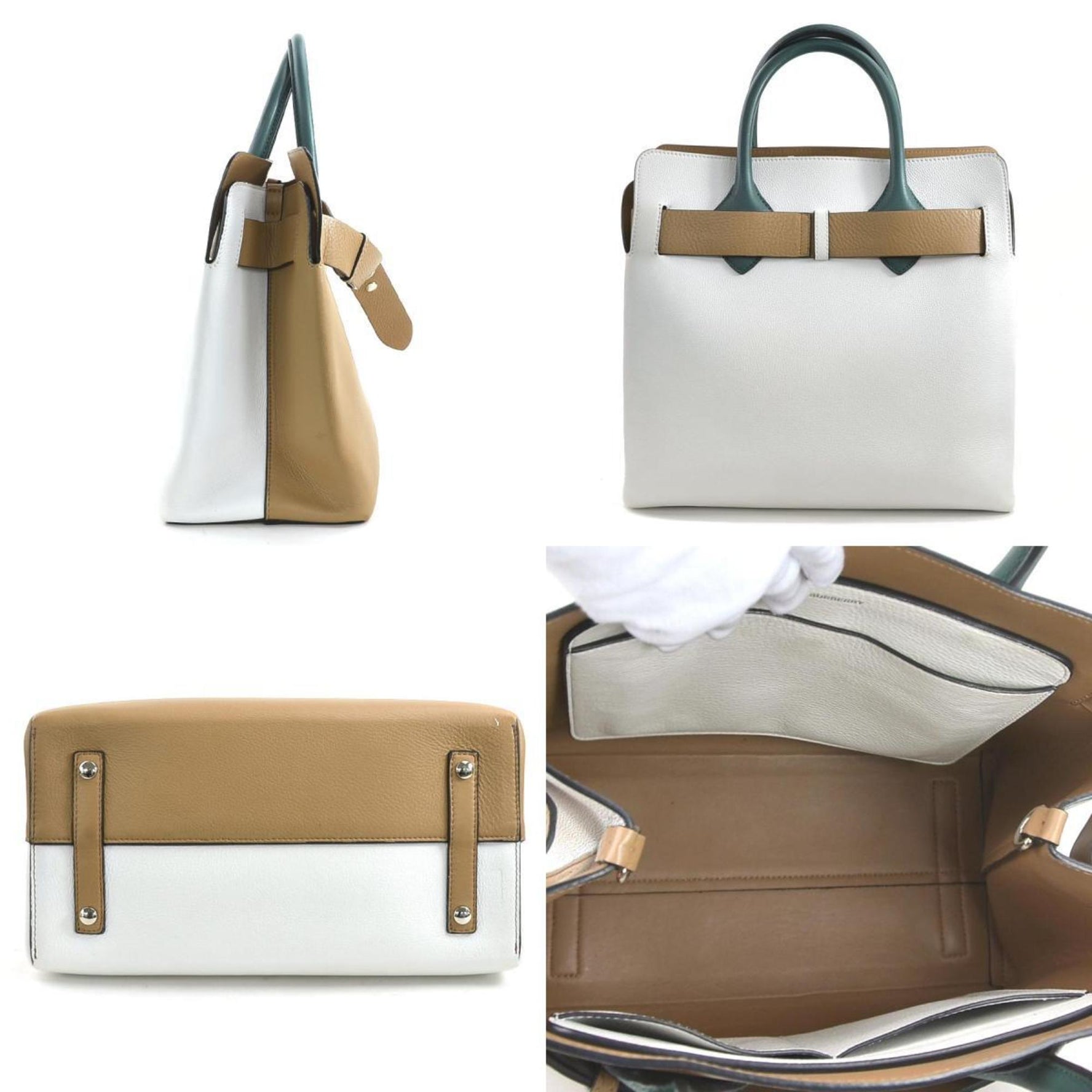Burberry Handbag Shoulder Bag Leather White x Beige Green Men's