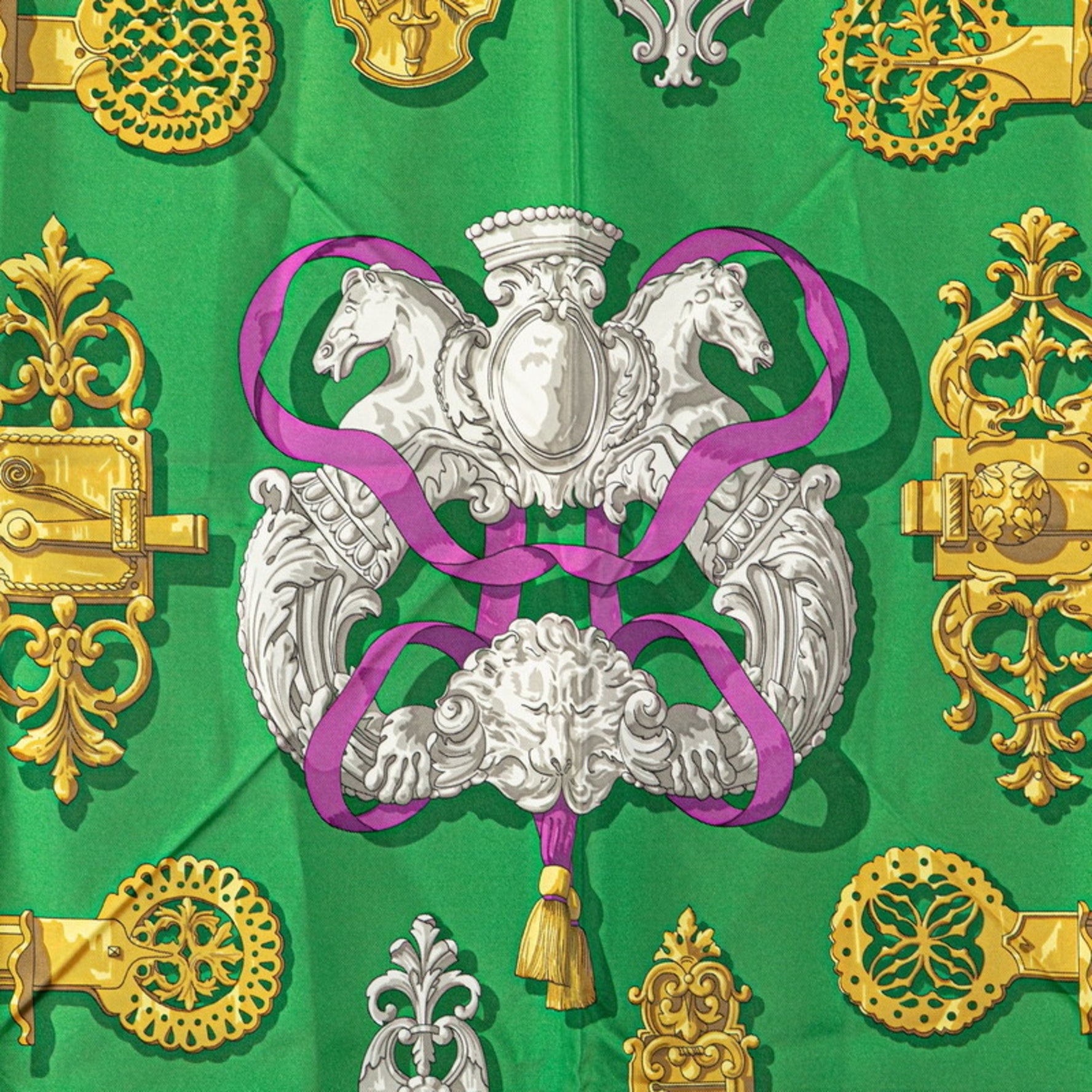 Hermes Hermès Carré 90 Ferronnerie Ironwork Scarf, Green Multicolor Silk
