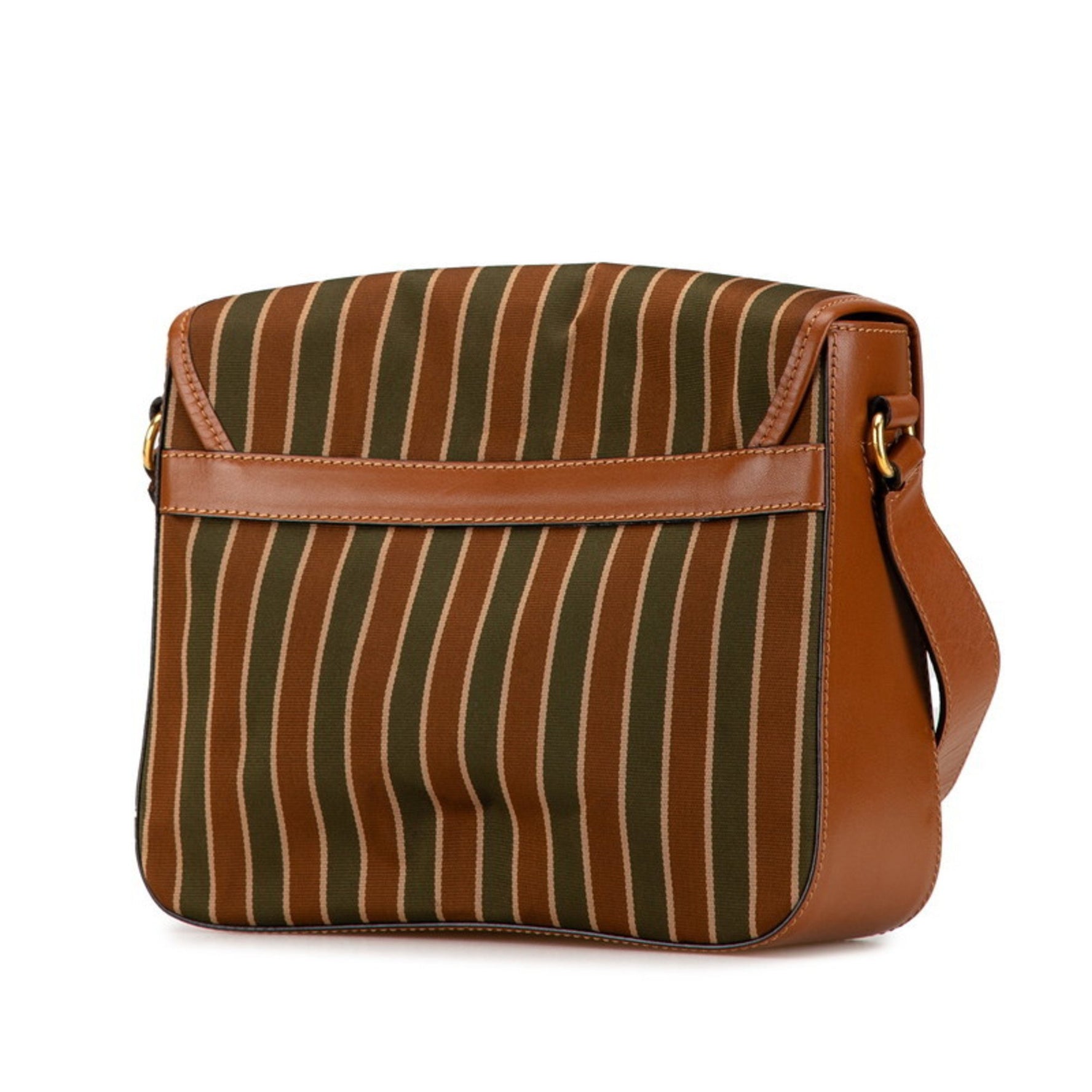 Celine Triomphe Striped Shoulder Bag Brown Green Canvas Leather