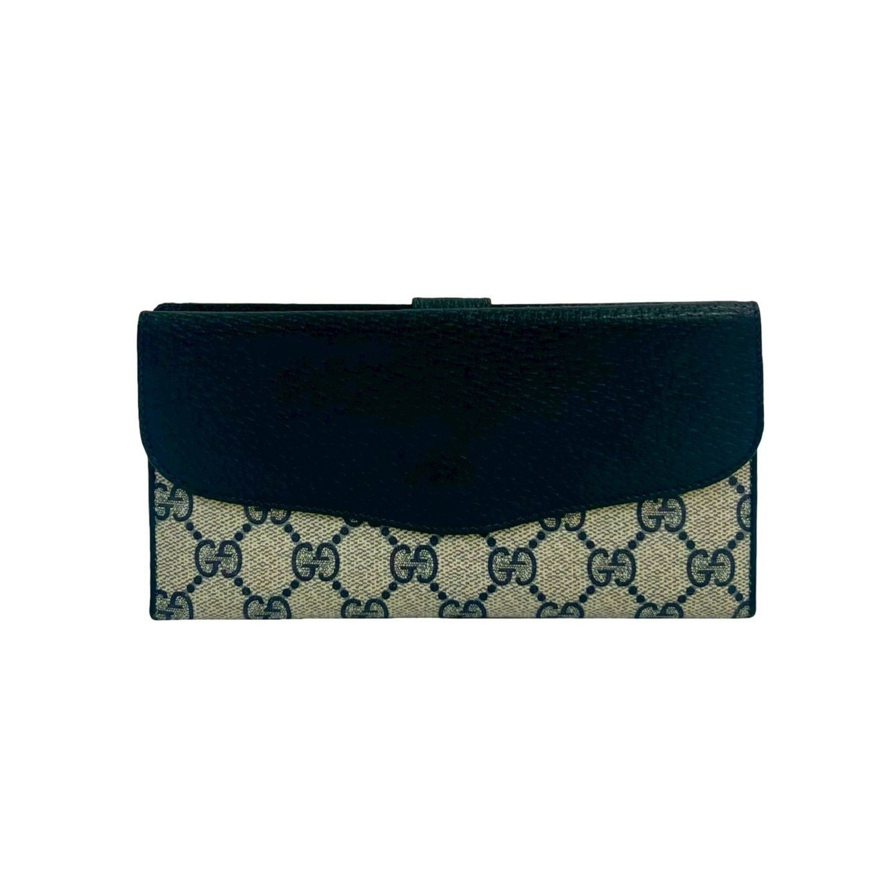 GUCCI Old GG logo pattern metal hardware leather bifold long wallet blue