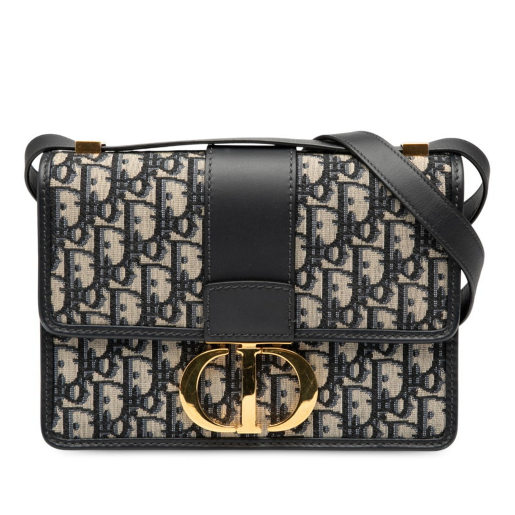 Christian Dior Oblique 30 Montaigne Shoulder Bag, Navy and Beige Canvas Leather