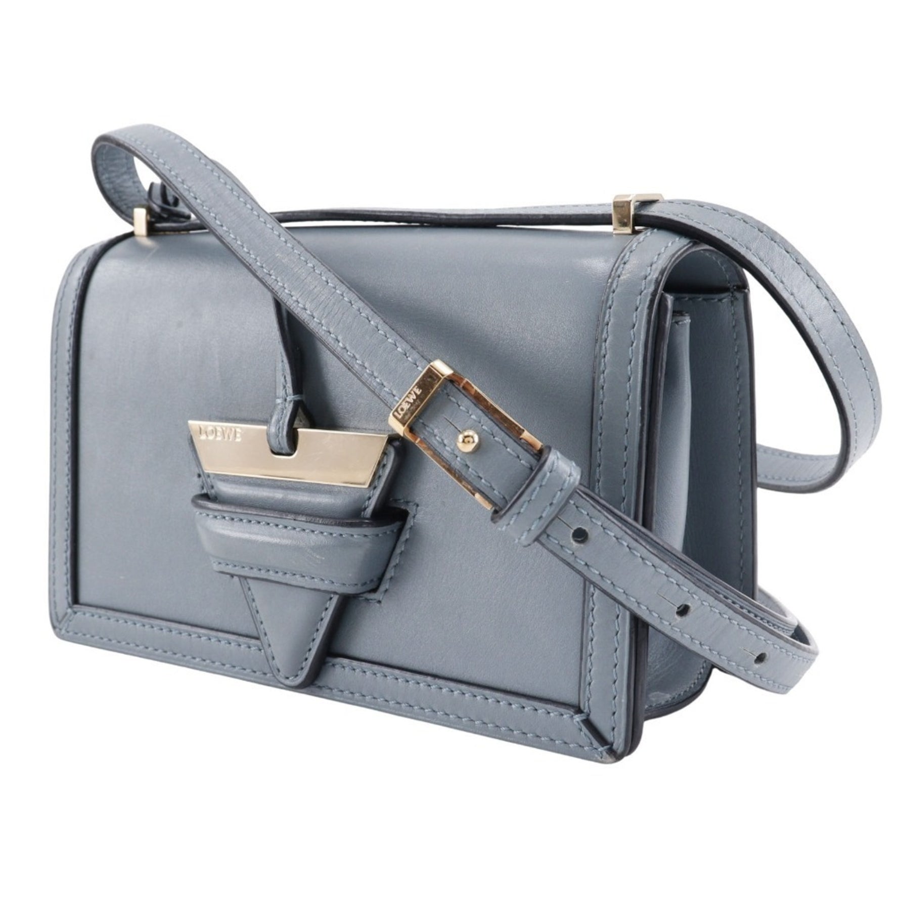 LOEWE Barcelona Shoulder Bag Small Calf Stone Blue Light Flap