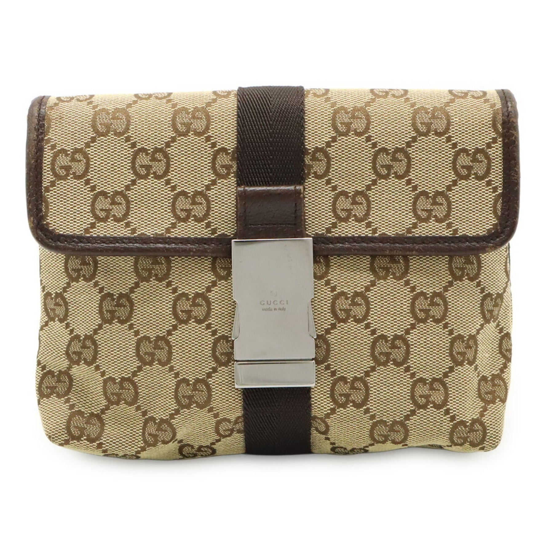GUCCI GG Canvas Waist Bag, Pouch, Beige Leather, Dark Brown