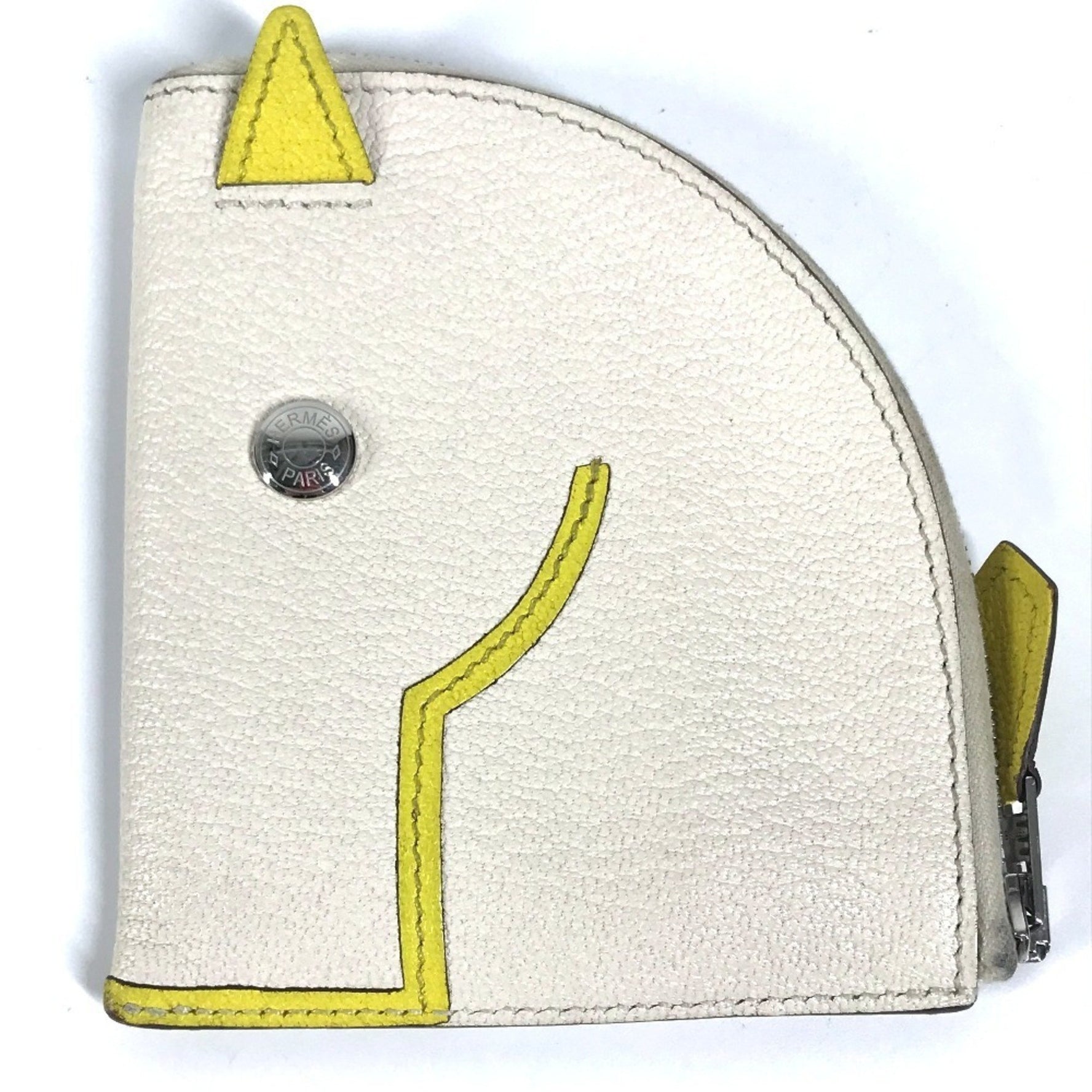 HERMES Paddock Cheval Horse Compact Wallet Wallet/Coin Case Chevre Men's White