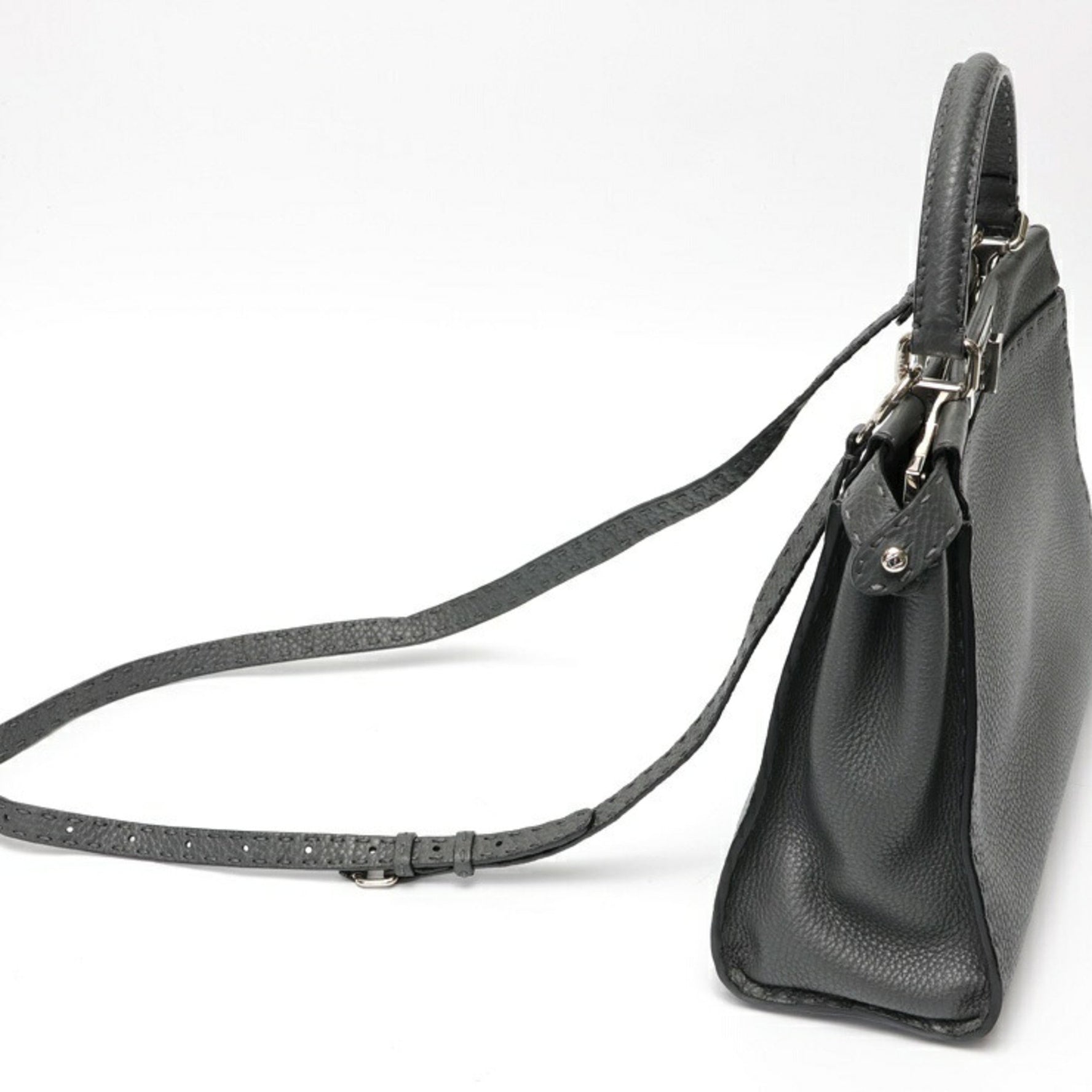 FENDI Peekaboo Regular Selleria Leather Asphalt (Gray)