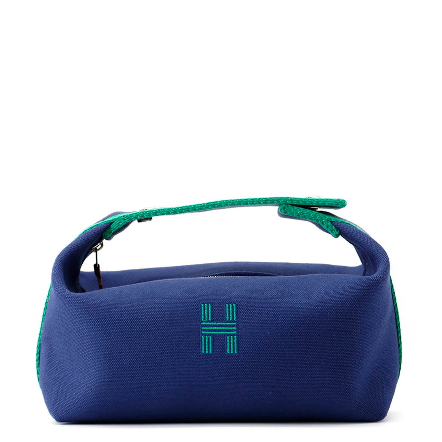 Hermes Hermès Bride à Black PM Pouch, Navy and Green Canvas, Bag