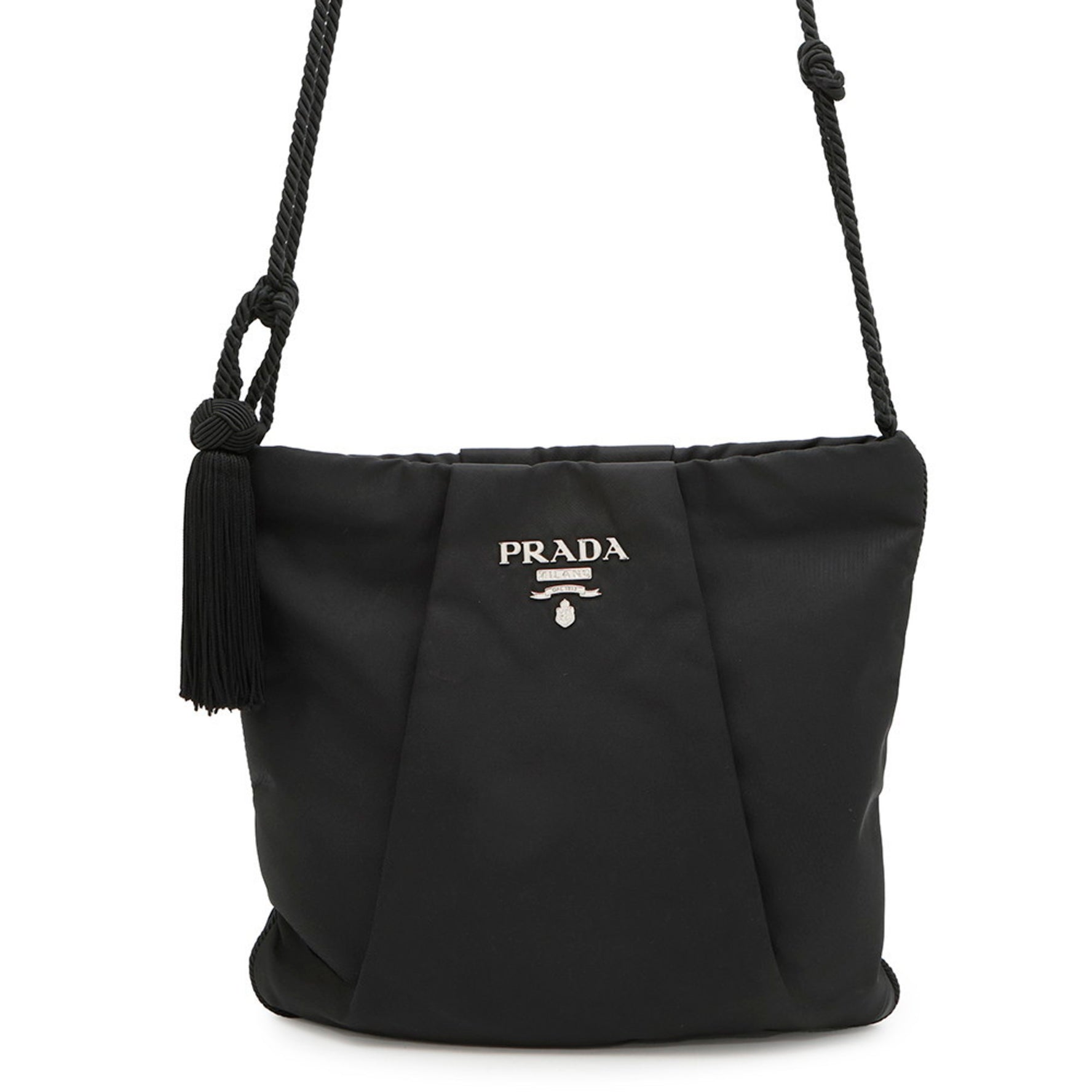 Prada Shoulder Bag Tassel Nylon PRADA Pochette Black