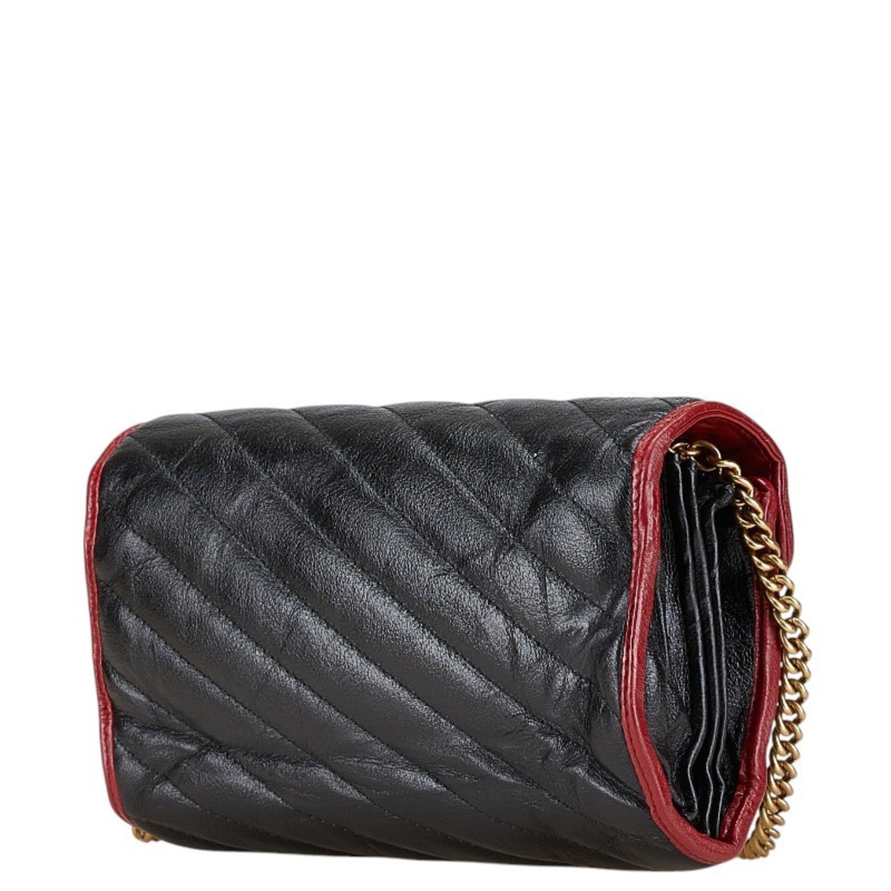 Gucci GG Marmont Chain Shoulder Bag Black Red Leather
