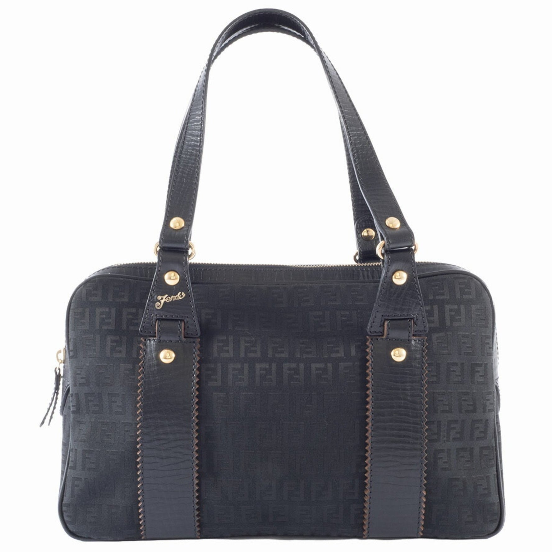 FENDI Zucca Canvas Handbag Leather Boston Zucchino
