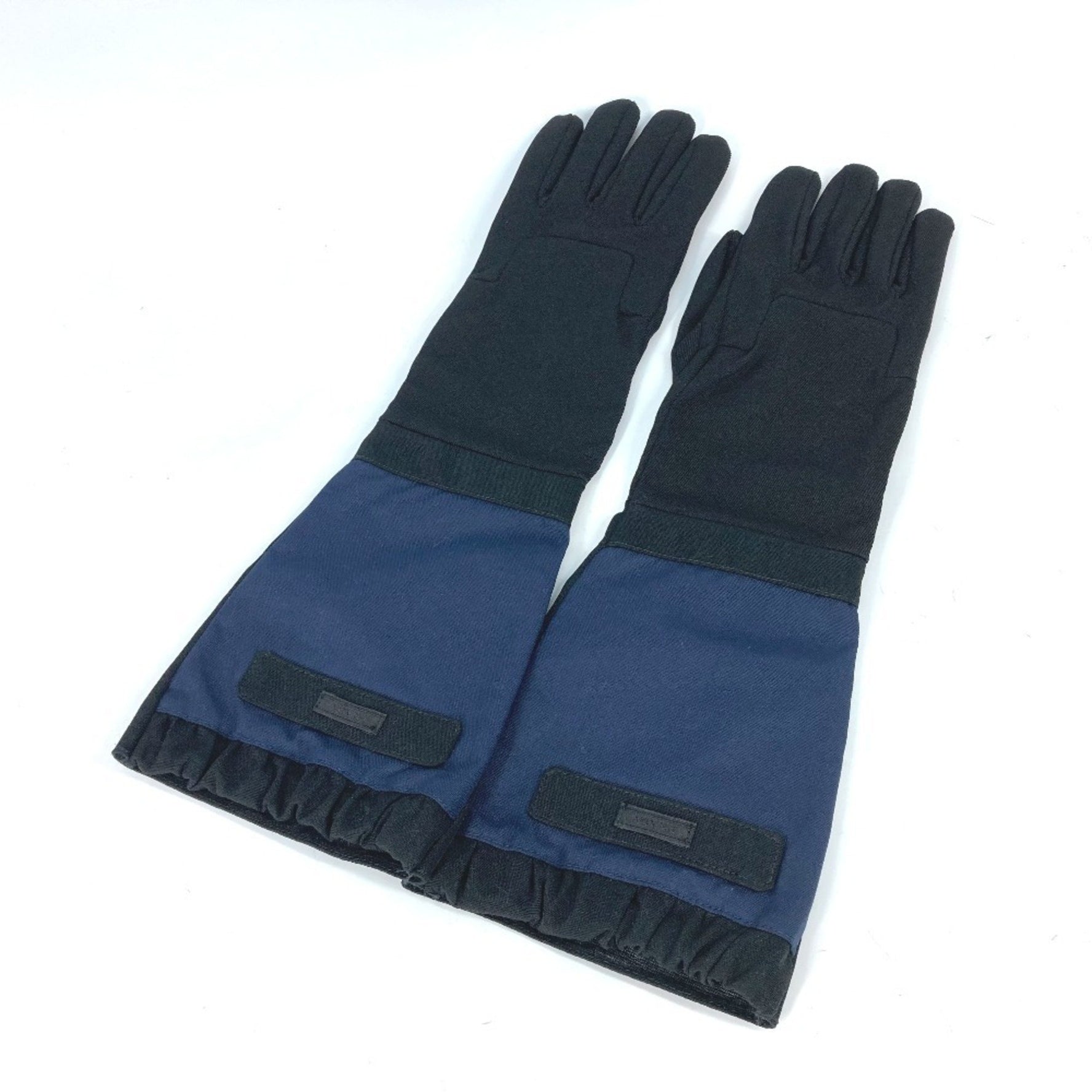 PRADA Long Gloves Bicolor Nylon Rayon Black