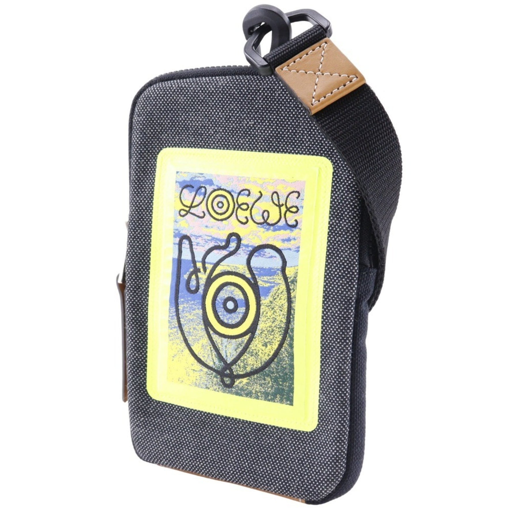 LOEWE Eye Nature Pouch Neck Phone Canvas Gray/Yellow Men's