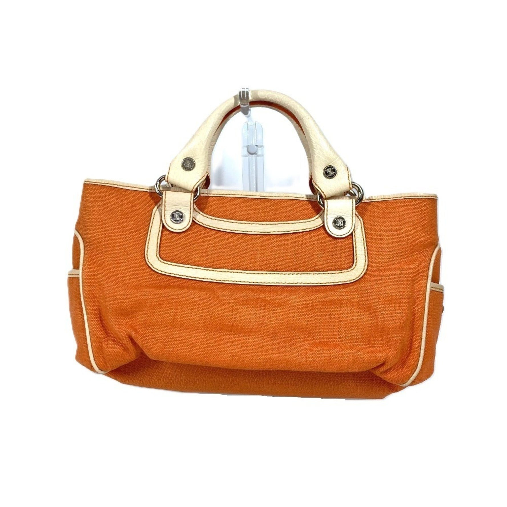 CELINE Fringe Tassel Triomphe Logo Boogie Bag Tote Handbag Leather Canvas Orange