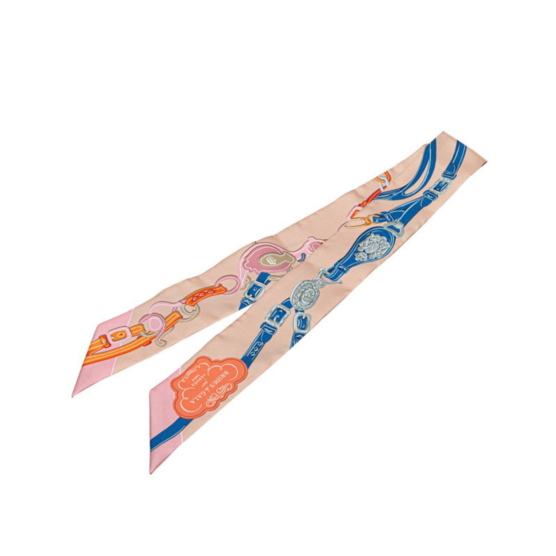 Hermes Twilly Brides de Gala Applique Piqué Scarf Muffler Pink Multicolor Silk