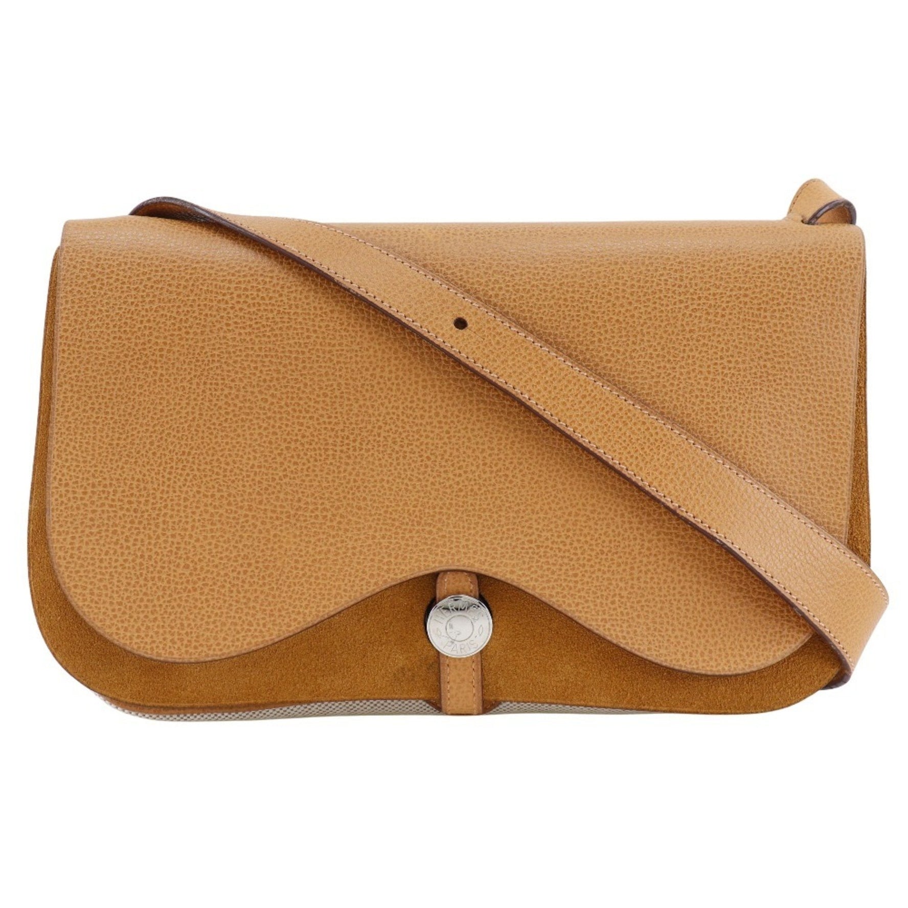 Hermes Sac Colorado MM Shoulder Bag Toile H x Vache Liege Gold 2005 □I Belt Clasp