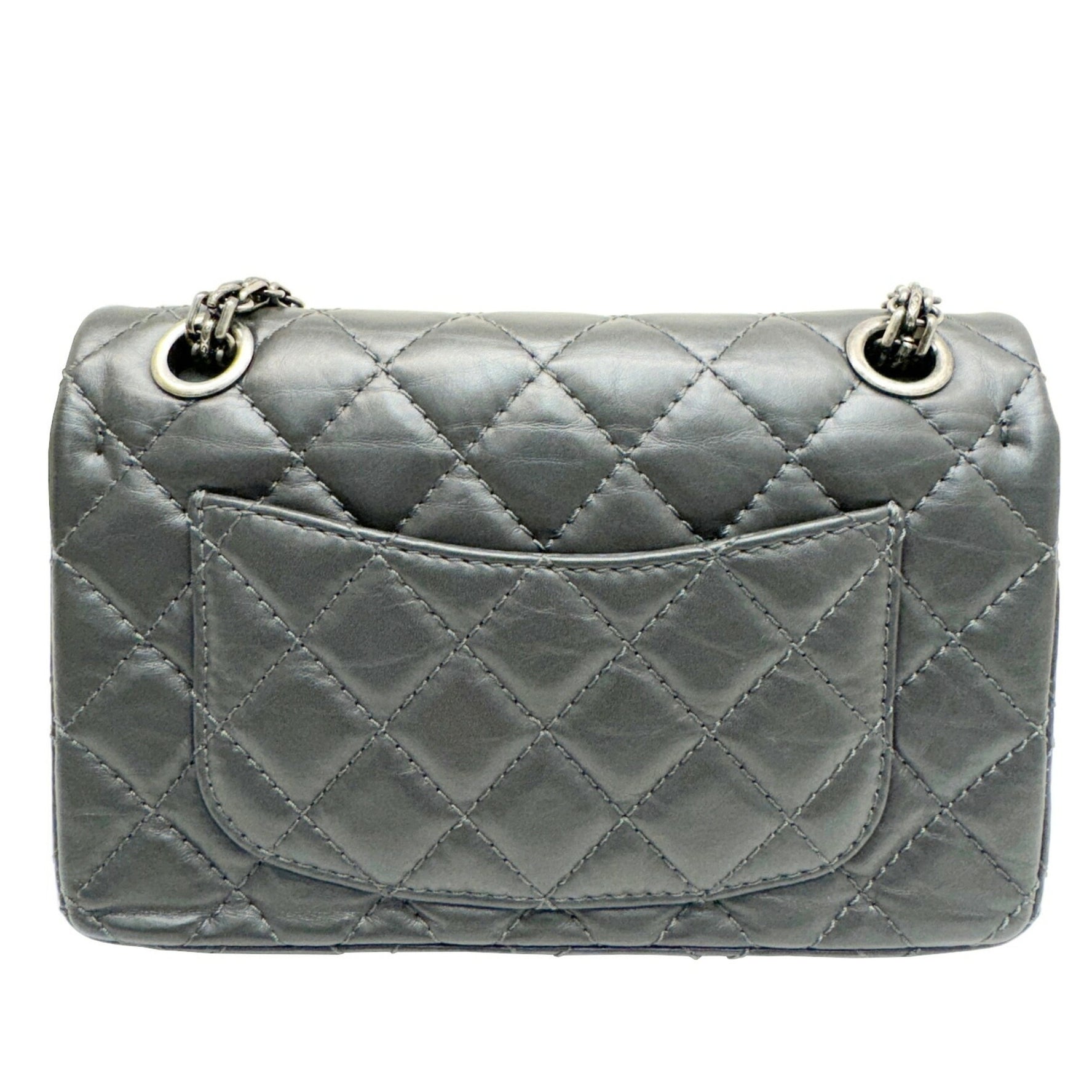 CHANEL Matelasse Chain Shoulder 2.55 20 Bag Flap Gray Dark Calfskin Series