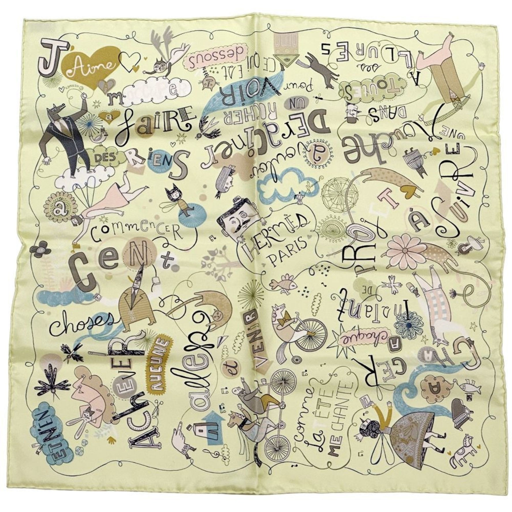 Hermes Scarf Muffler Petit Carre LES CONFESSIONS Confession Women Men Silk Fairy Tale Animal Illustration Light