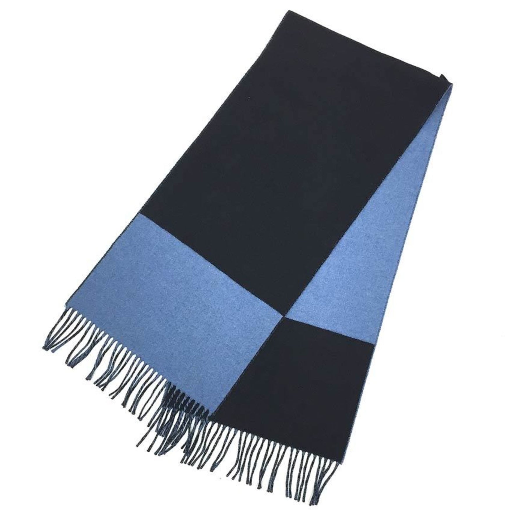 HERMES Cashmere Scarf Kazak Bicolor Stole Shawl Black x Blue