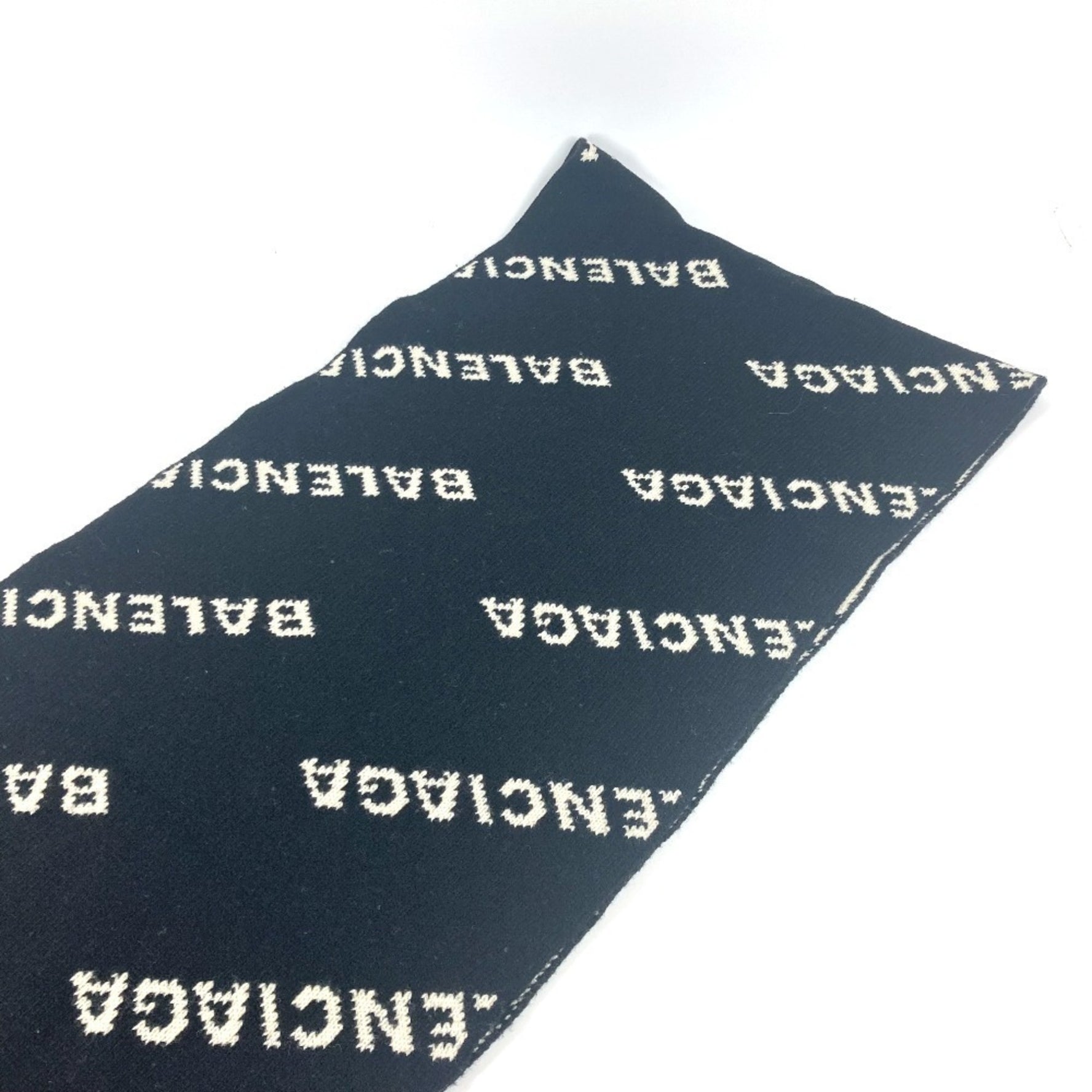BALENCIAGA Logo Two-Tone Wool Scarf in Black