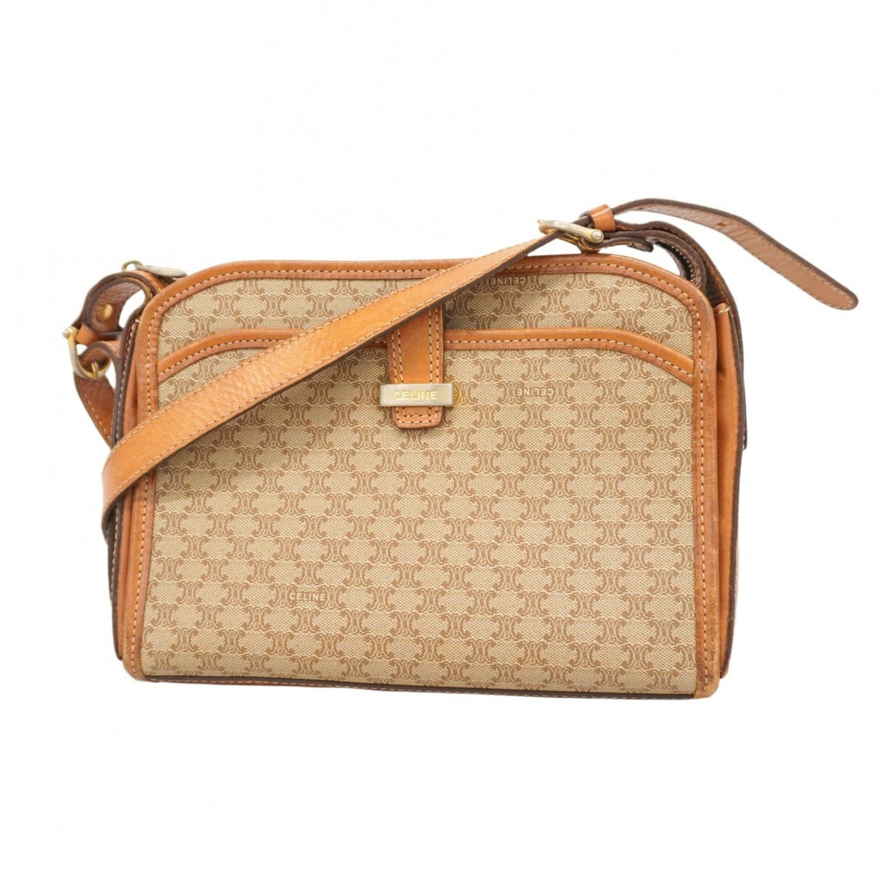Celine Shoulder Bag Macadam Beige Brown