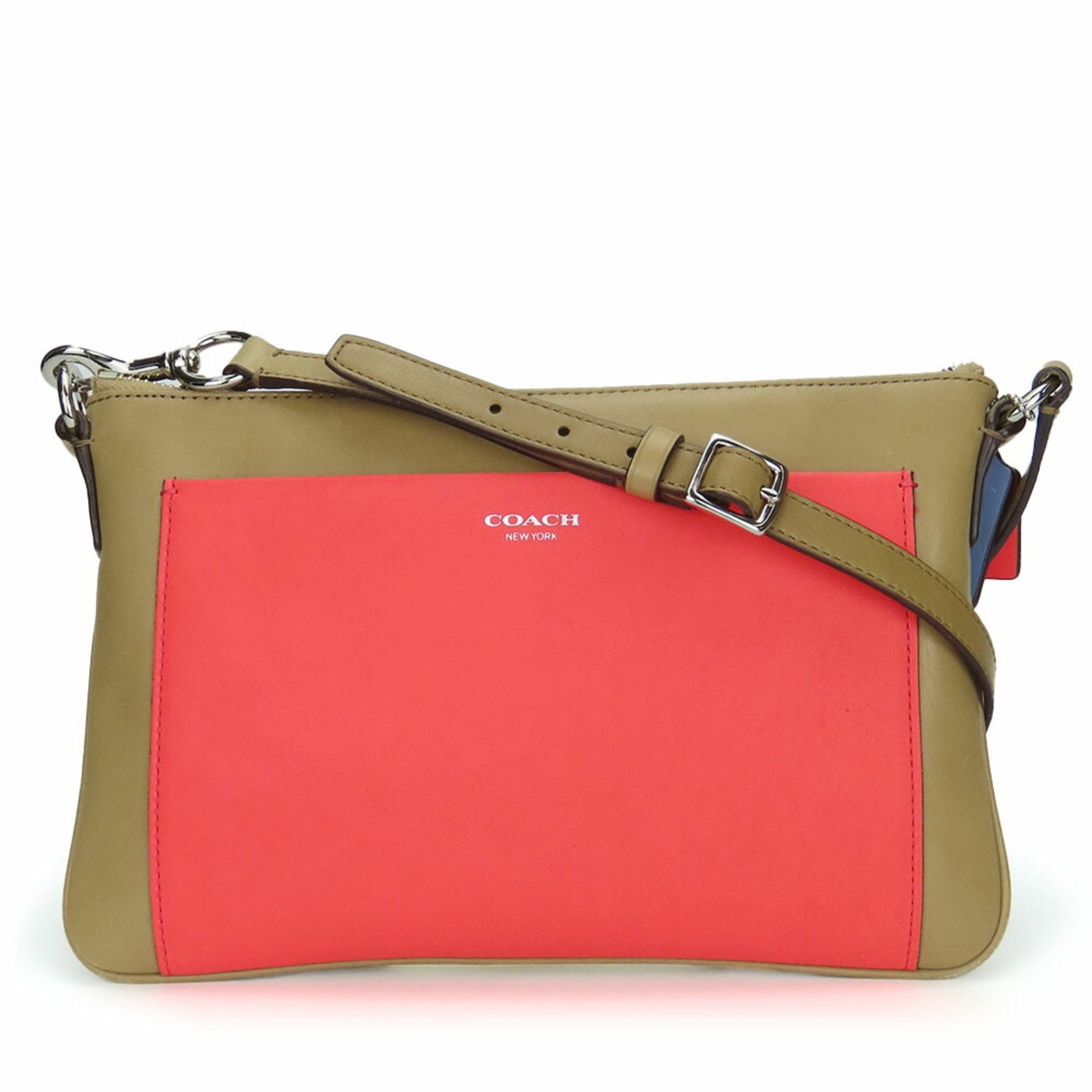 Coach Shoulder Bag - Leather Beige Neon Pink