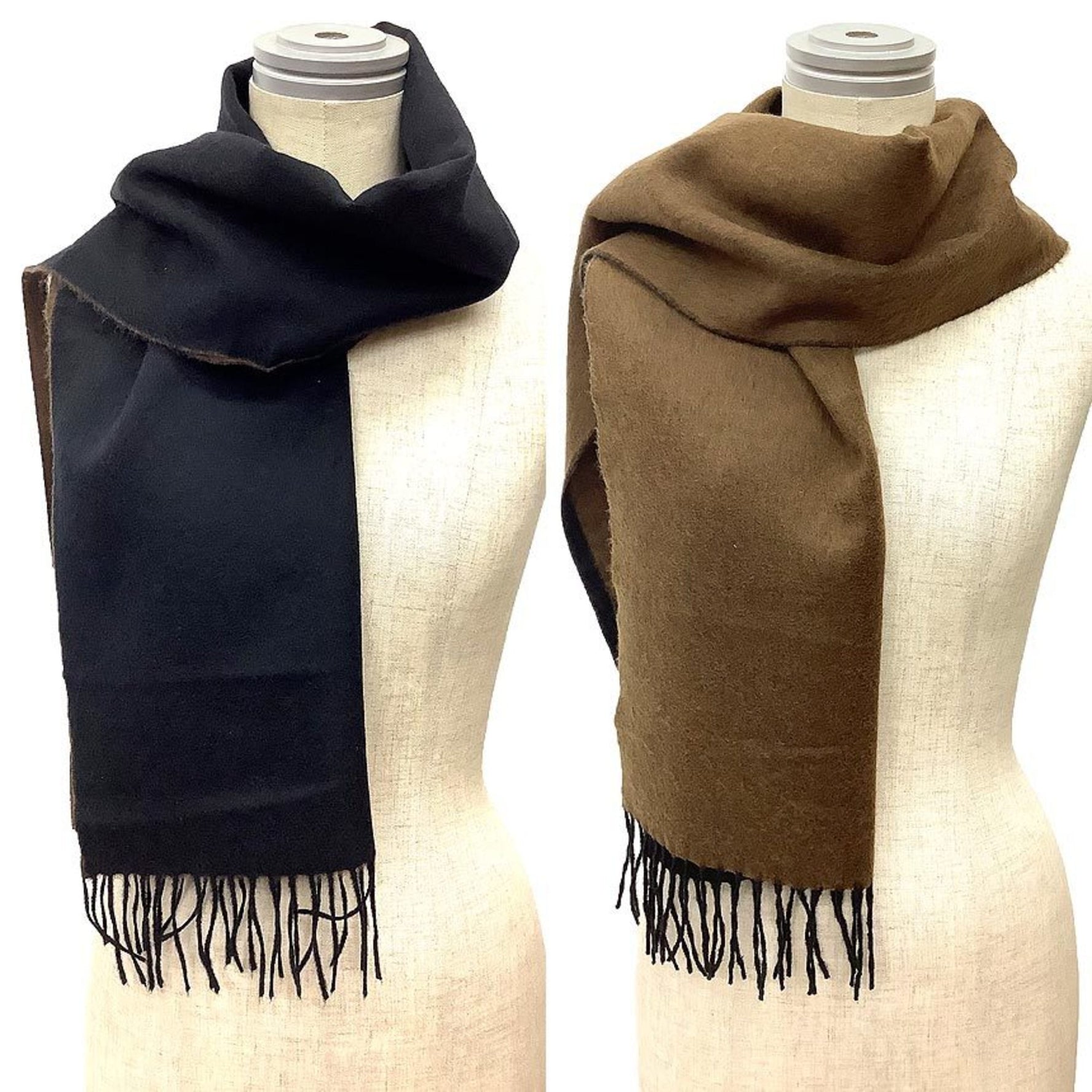 HERMES scarf stole Gaultier period black x brown cashmere wool bicolor men's unisex