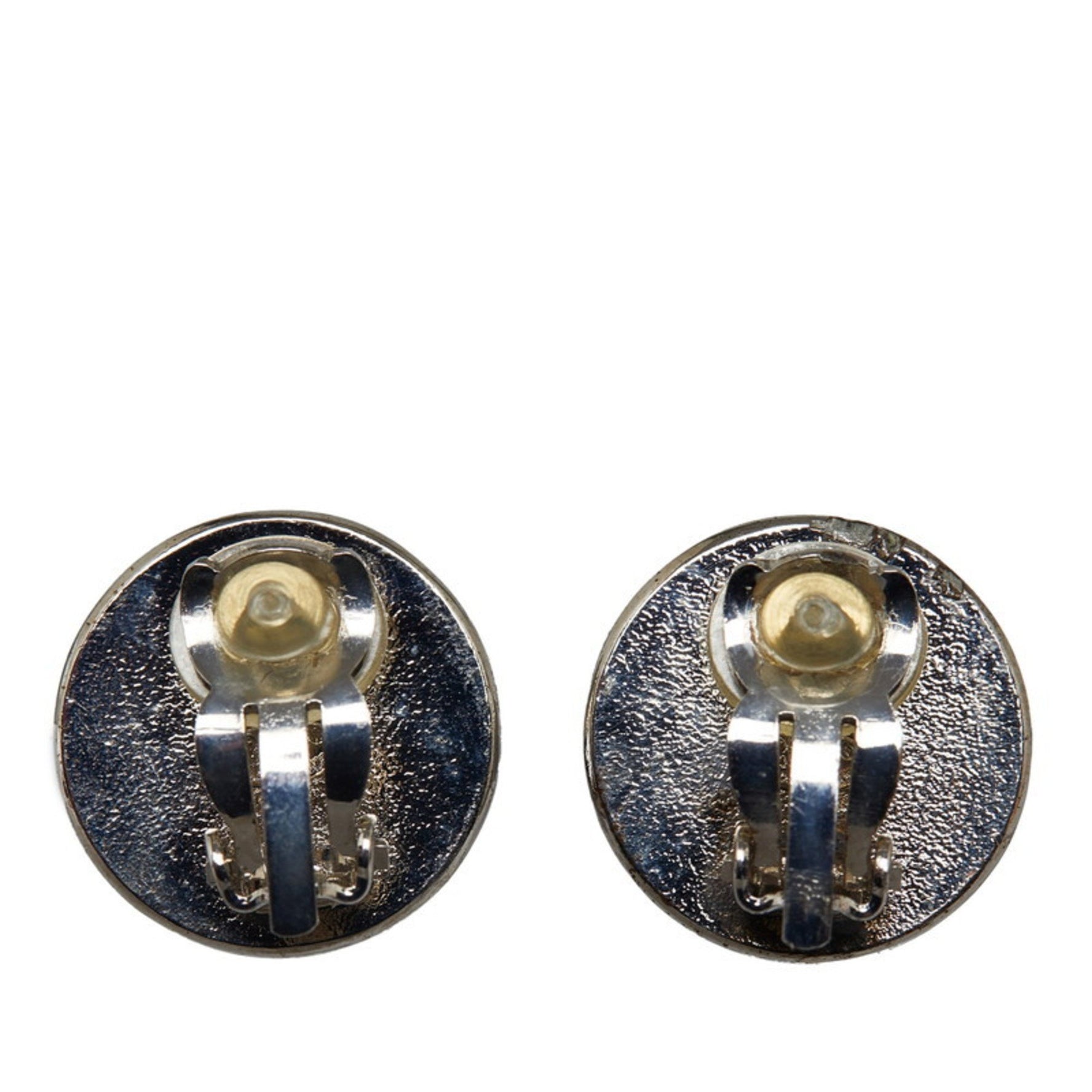 Chanel Coco Mark Enamel Earrings Silver White Metal