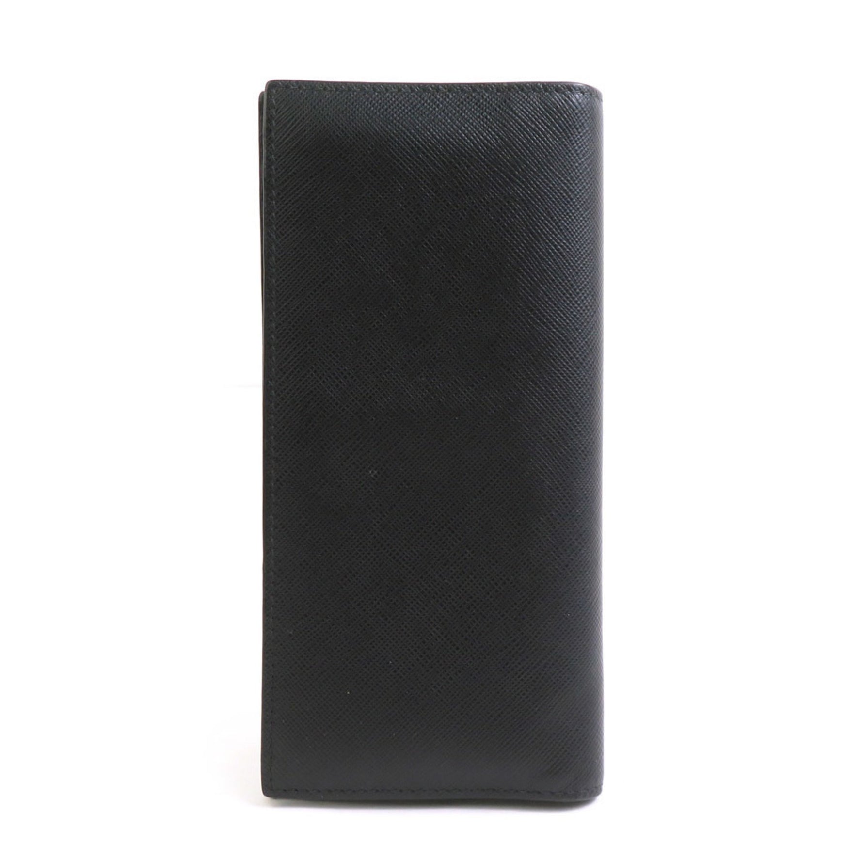 PRADA Bi-fold long wallet Leather Black x Green Blue