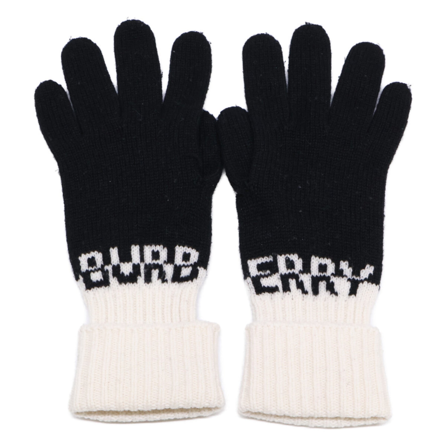 BURBERRY Cashmere Knit Gloves, Sizes S and M, Black White, Men's
