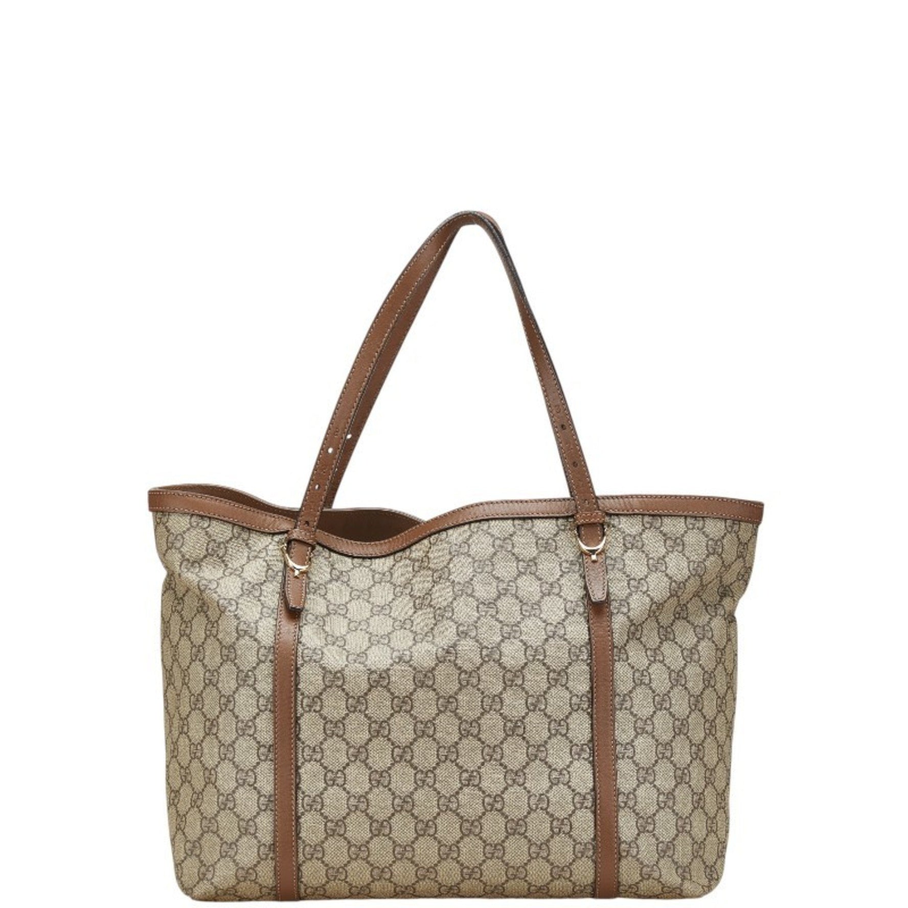 Gucci GG Supreme Tote Bag Beige Brown Leather