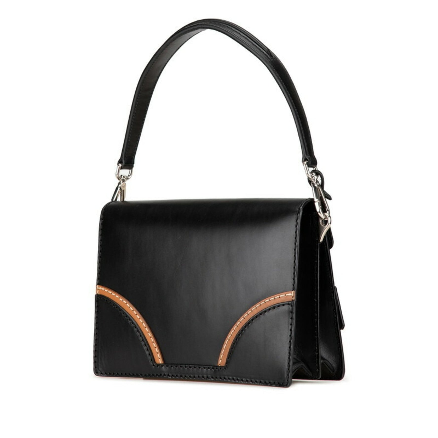 Prada Stitched Rim Handbag Shoulder Bag Leather