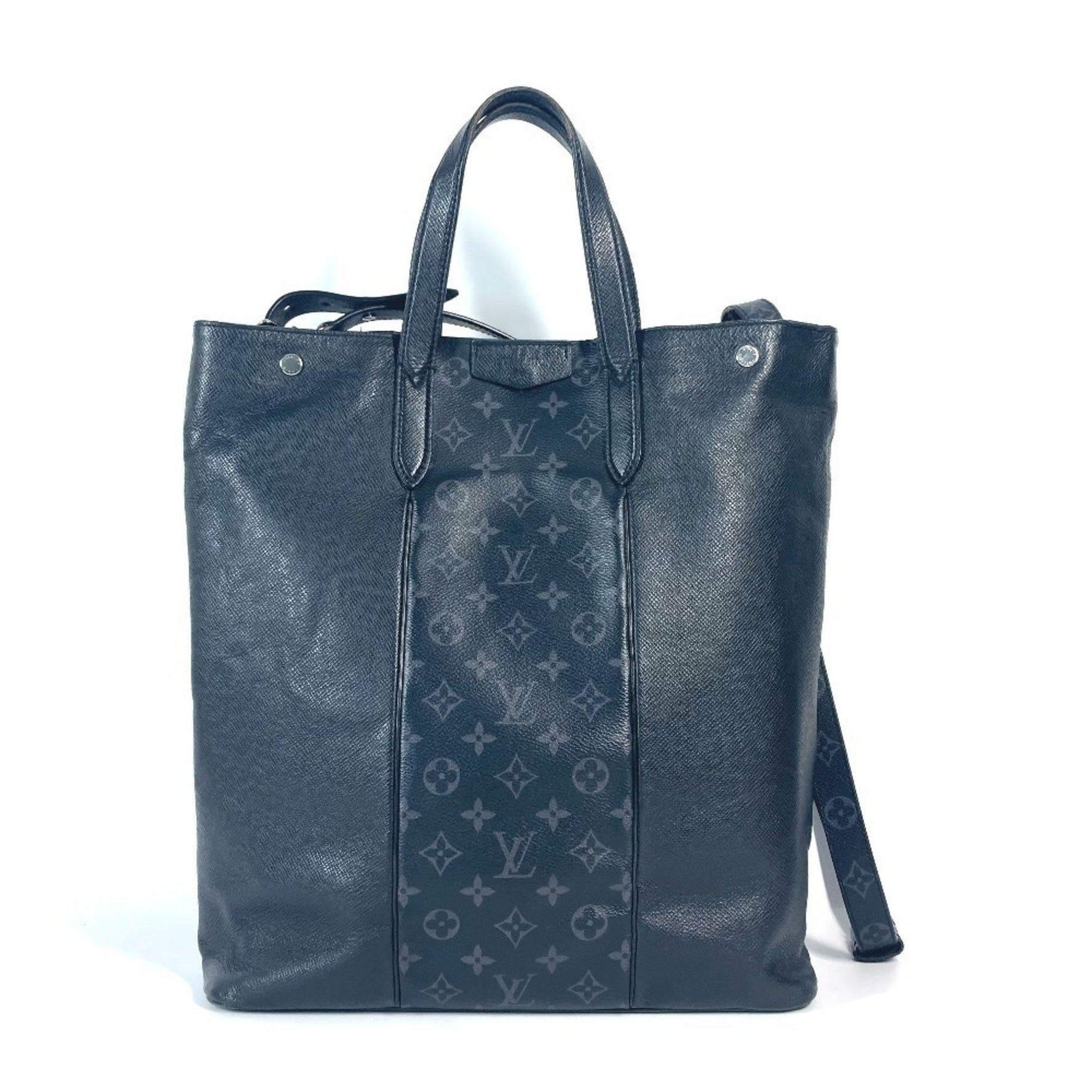 Louis Vuitton Taiga Rama City Tote Handbag Bag Vertical Shoulder Leather Monogram Eclipse Canvas Men's Noir Black