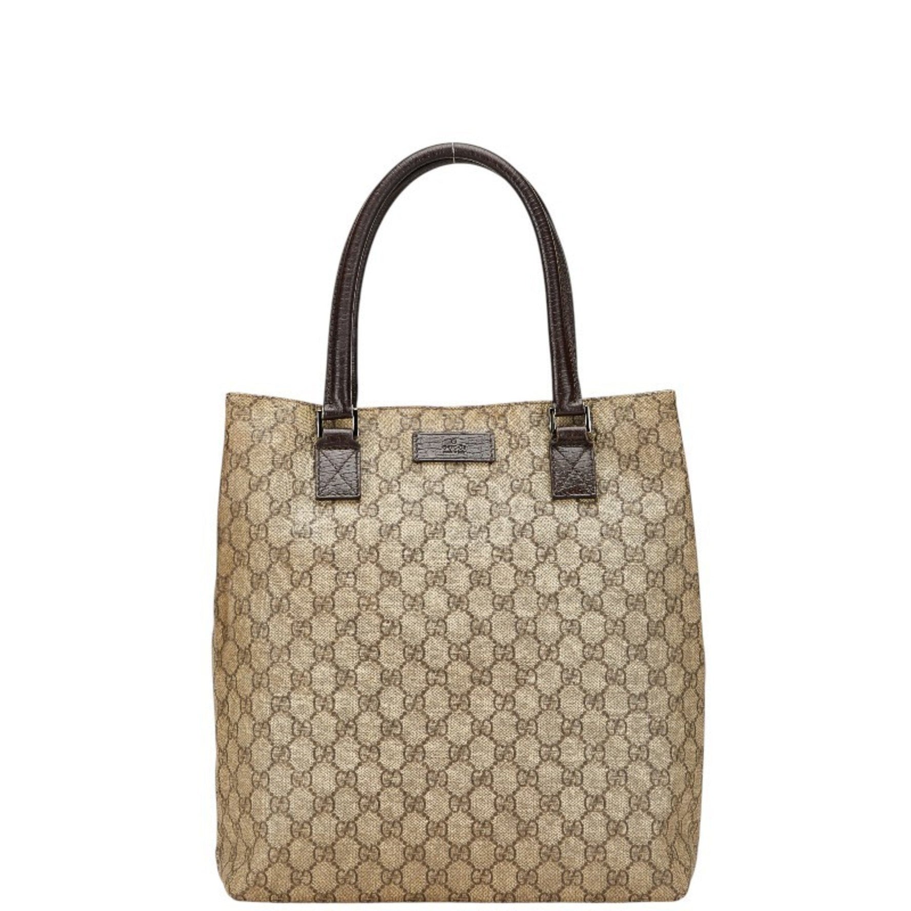 Gucci GG Supreme Tote Bag Beige Brown Leather